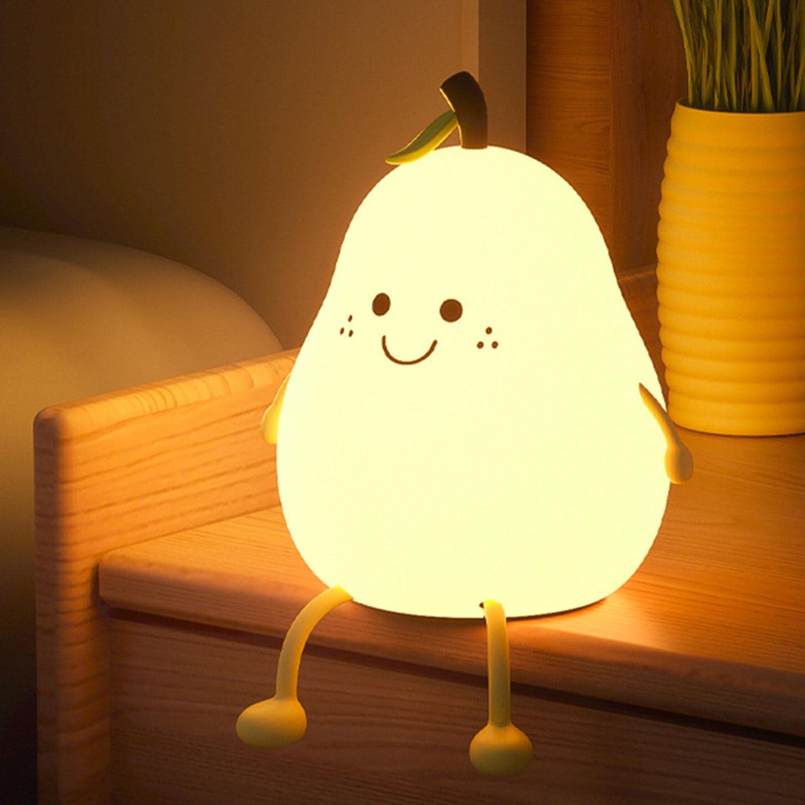 Smile Pear Shaped Night Light - 7 Color Changing Cute Silicone Nursery Lamp, Cartoon Bedside Lamp for Kids Room & Bedroom Decor | Perfect for Night Feedings, Kids Sleep Aid & Cozy Ambiance