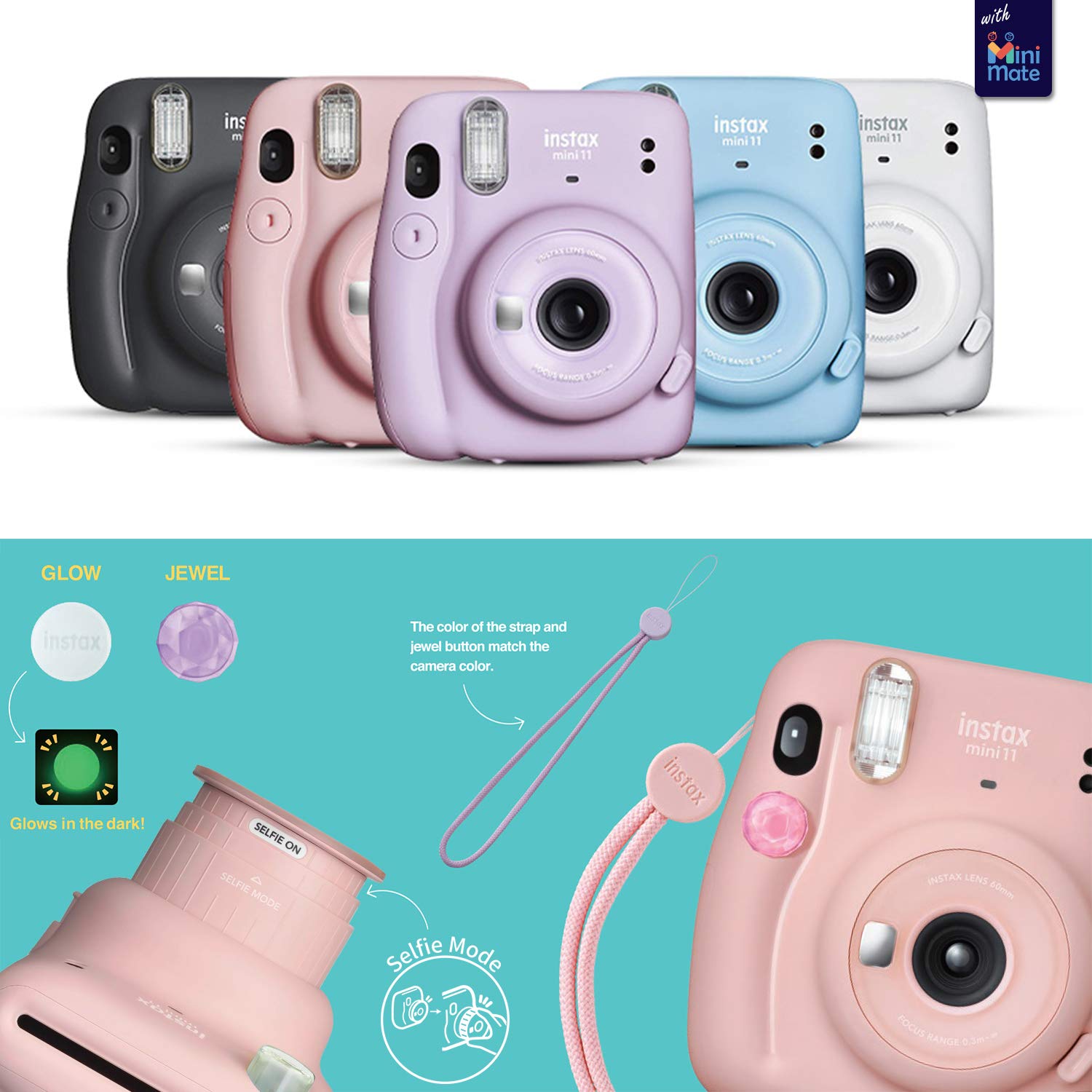 Fujifilm Instax Mini 11 Instant Camera in Blush Pink with Minimate Custom Case & 20 Sheets Twin Pack Film - Perfect for Travel, Parties, and DIY Photo Albums