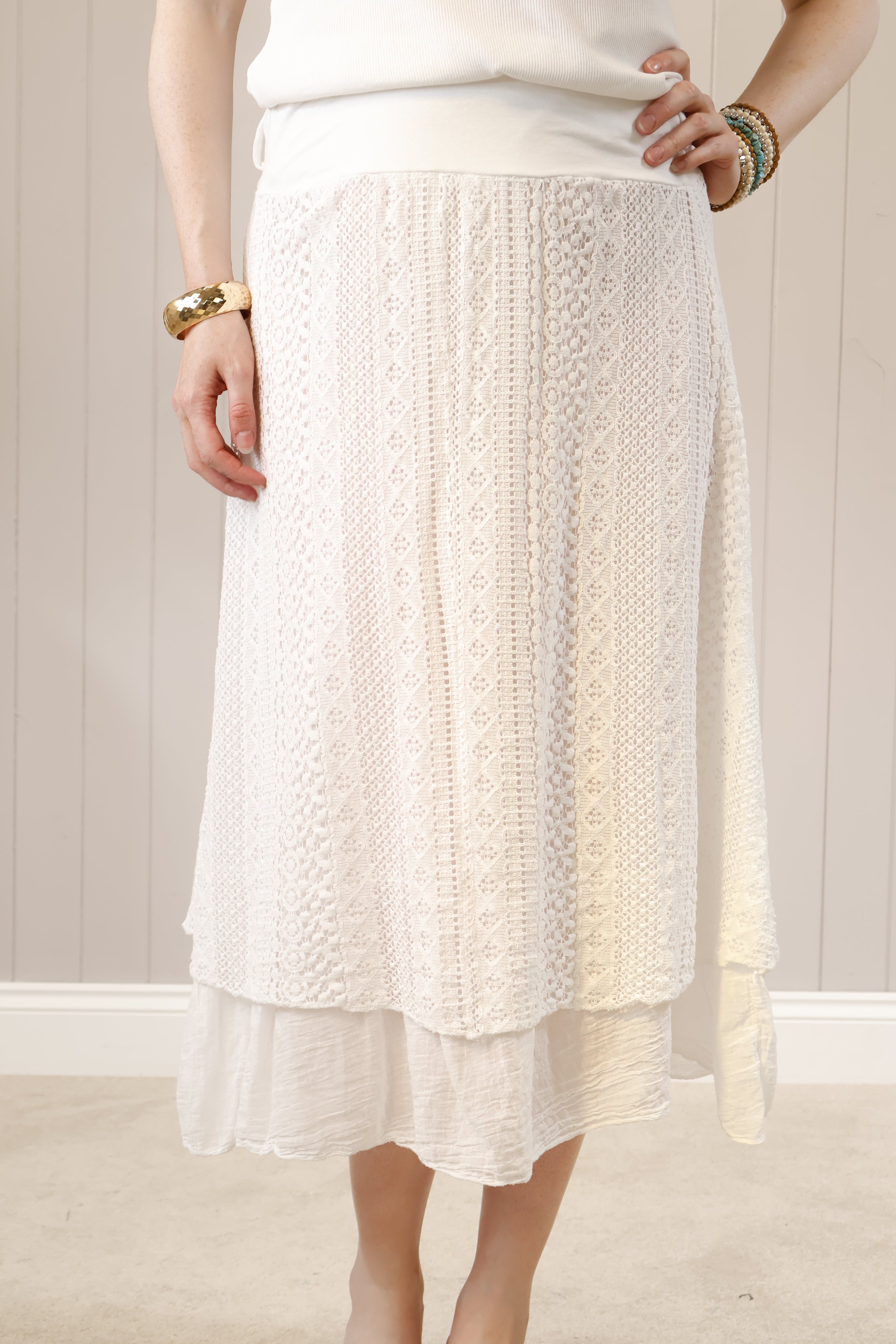 Elegant Estelle Lace Skirt for Women - White Floral Embroidered Midi Skirt - Perfect for Weddings, Parties & Spring Outfits