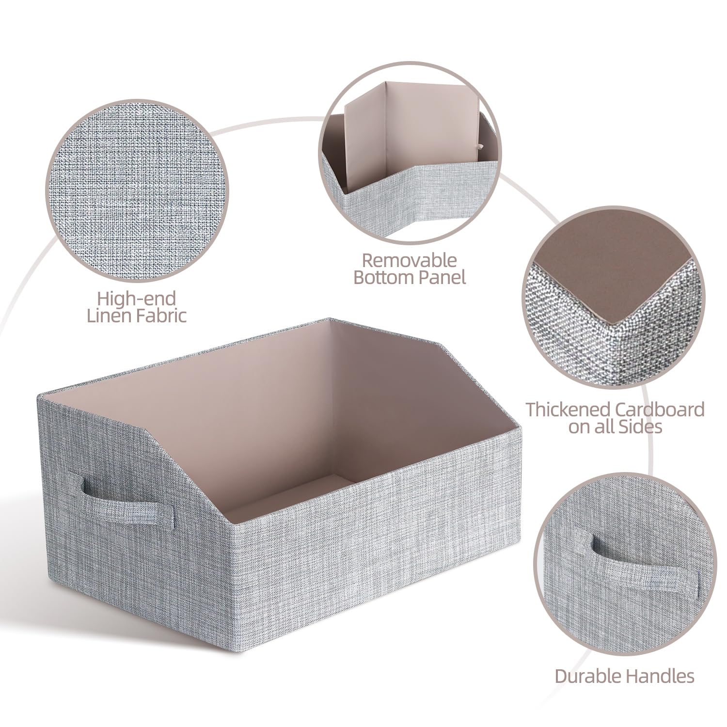 Foldable Fabric Storage Bins - 4 Pack Gray Closet Organizer Bins for Shelves, Wardrobe & Home Office | Space-Saving Trapezoid Storage Containers | Perfect for RV, Bedroom & Kids' Toy Organization