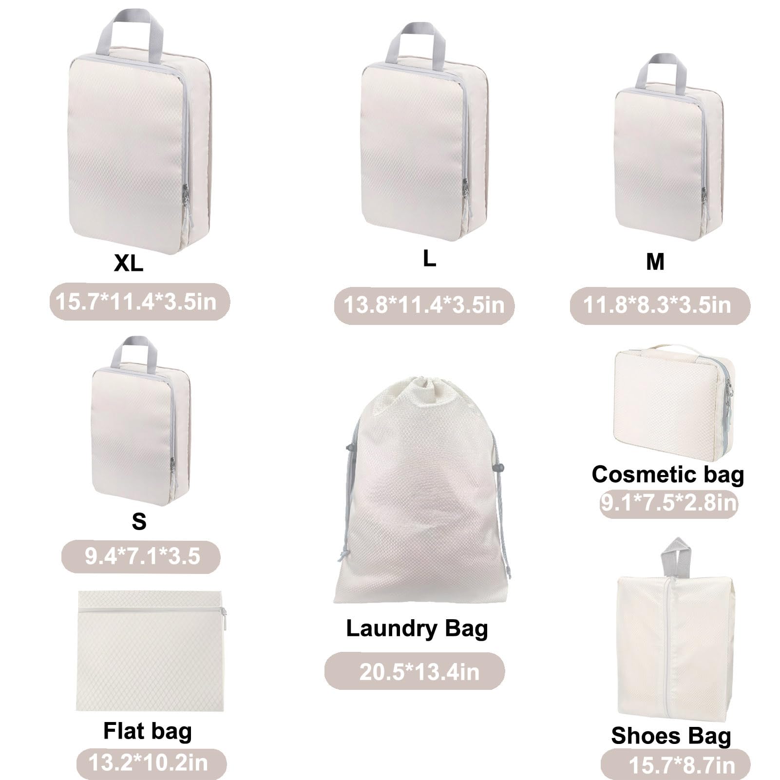 8-Piece Compression Packing Cubes Set - Lightweight Expandable Travel Organizers for Carry-On Suitcases & Luggage Accessories (Beige) - Perfect for Business Trips, Vacations & Weekend Getaways