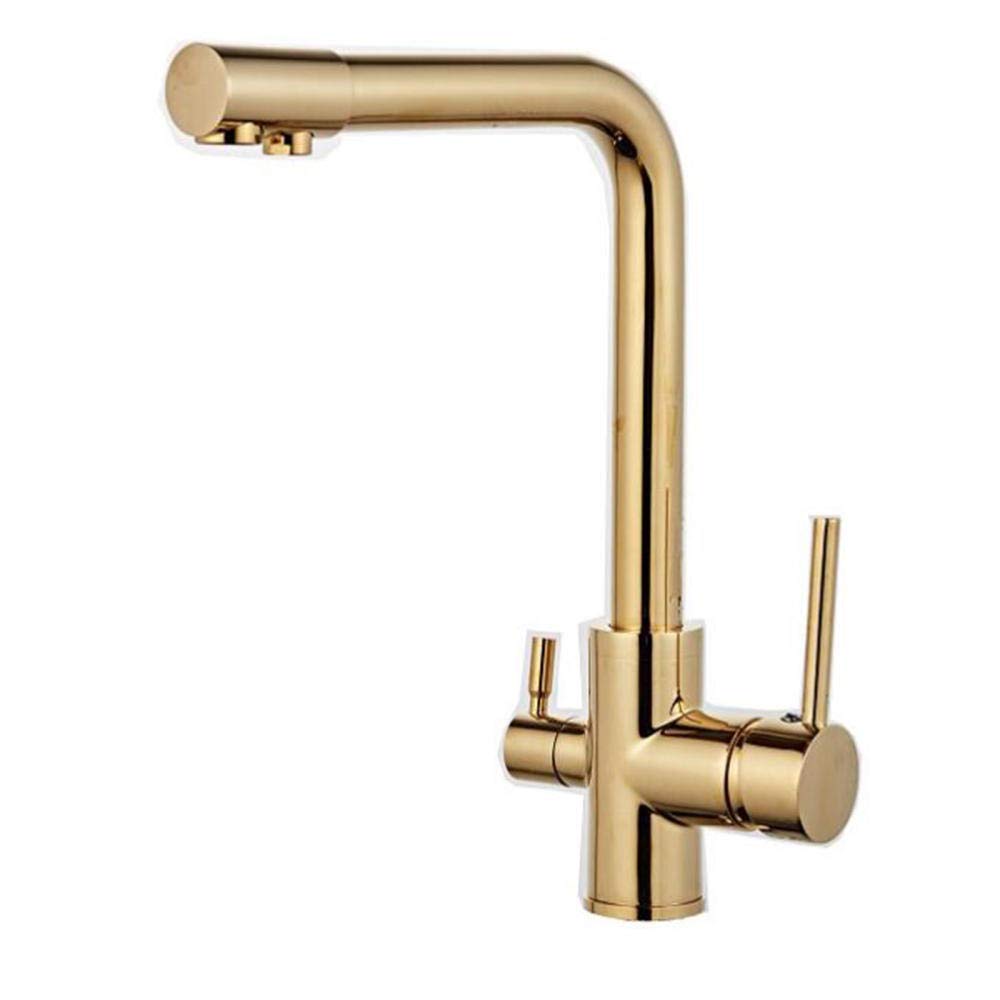 Gold Kitchen Mixer Tap - 3-in-1 Direct Drinking Water Faucet with Hot & Cold Functions, Rotatable Brass Sink Faucet for Modern Kitchen | Perfect for Cooking, Washing & Instant Hot/Cold Water Access