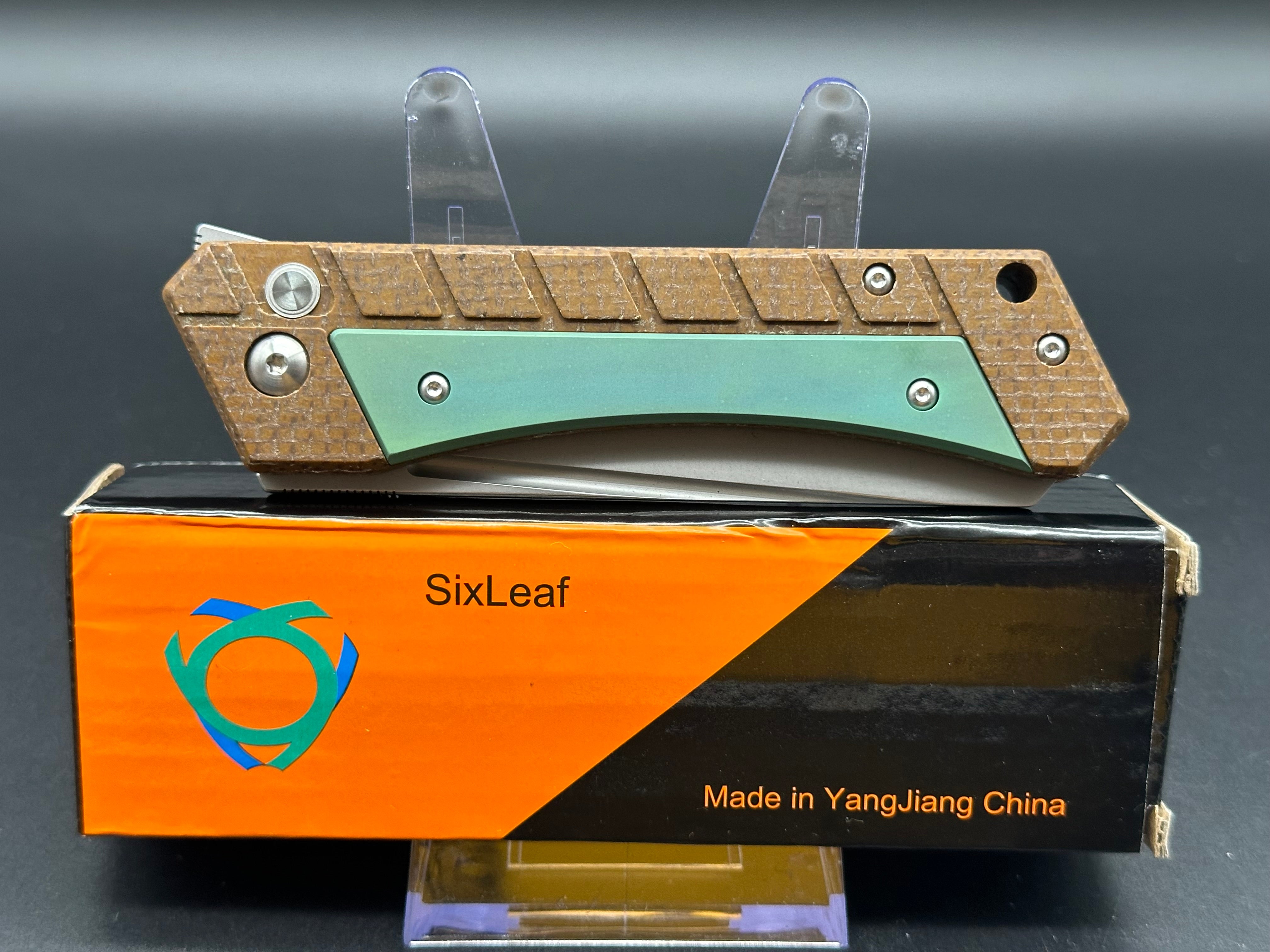 SIXLEAF SL 22 Green Folding Knife - Premium 154CM Plain Edge Blade with Titanium & Green Linen Micarta Handle - Perfect for Camping, Hiking, and Everyday Carry (EDC)