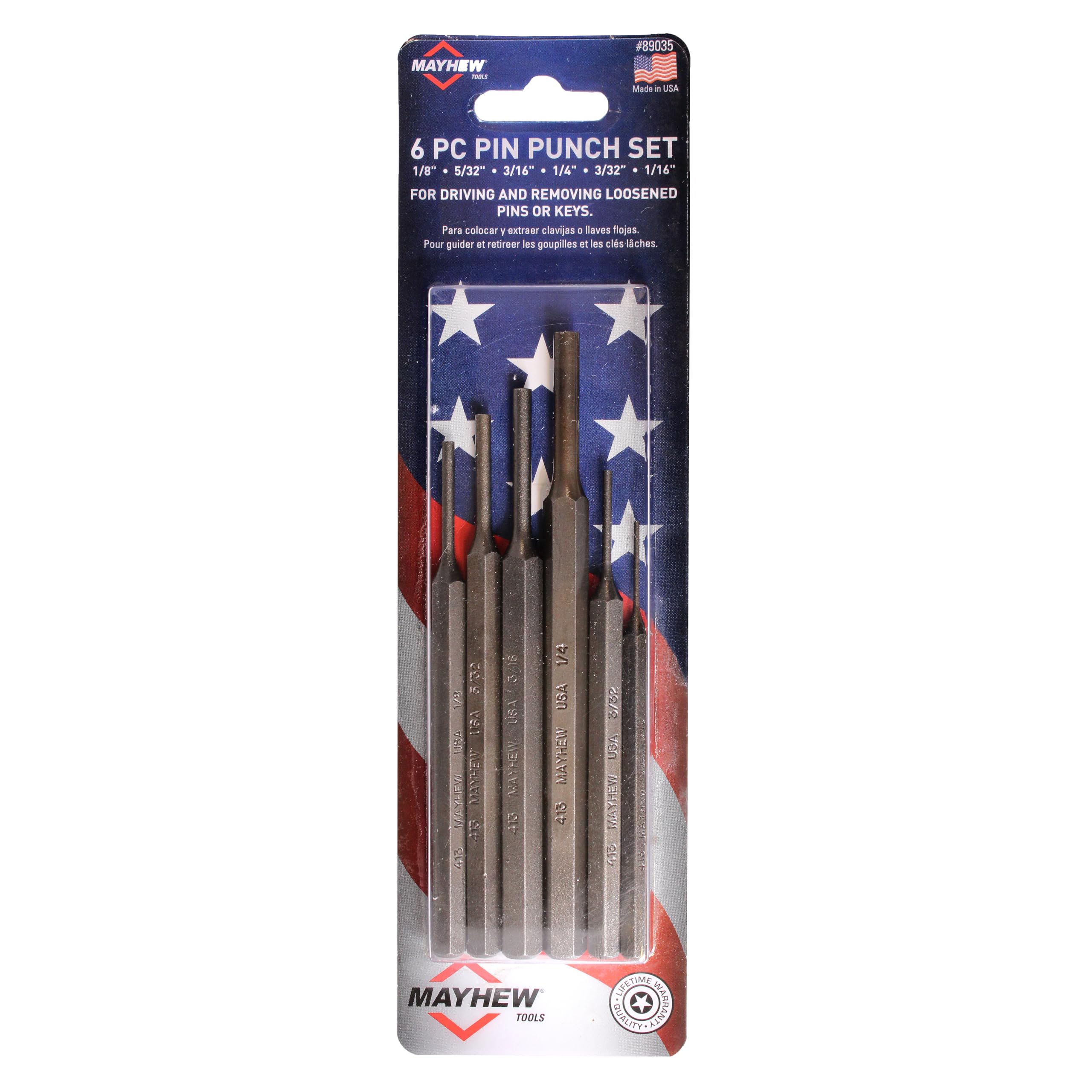 Mayhew Tools 89035 6-Piece Pin Punch Set for Metalworking, Automotive & Woodworking Projects | Professional Grade Steel Punches