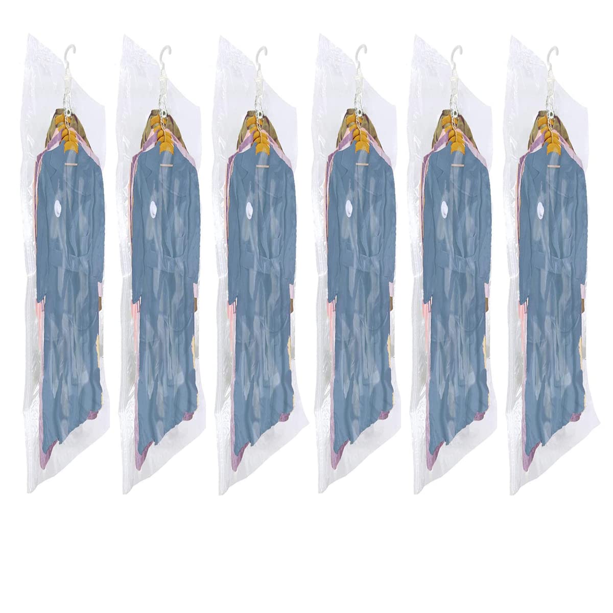 Elebac 6-Pack Large Vacuum Storage Bags for Clothes - Space Saving Compression Garment Bags with Hanger Hooks - Perfect for Closet Organization, Coats, Jackets & Seasonal Clothing Storage (Home & Travel Use)