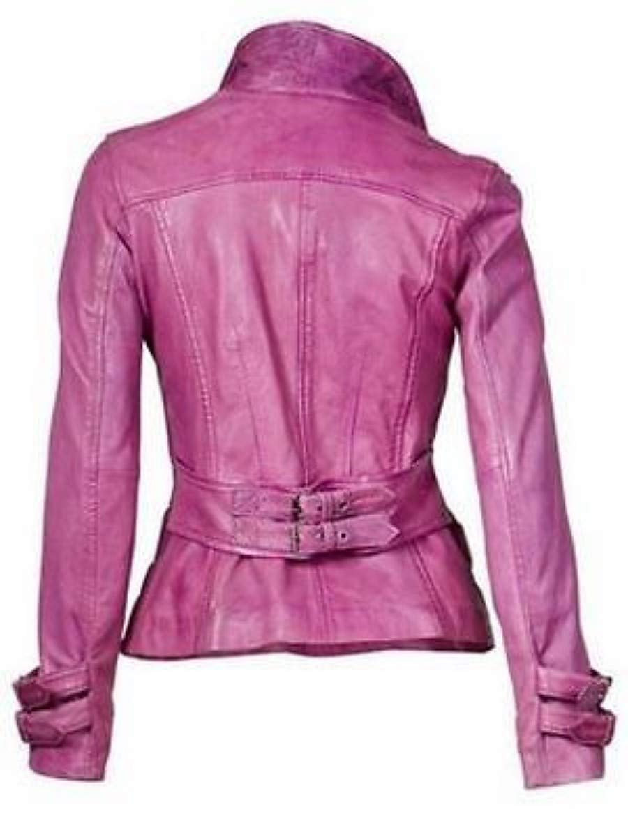 Genuine Lambskin Leather Blazer for Women - Slim Fit Four Button Jacket Coat in Hot Pink | Office Wear, Business Attire, Evening Outfits & Special Occasions