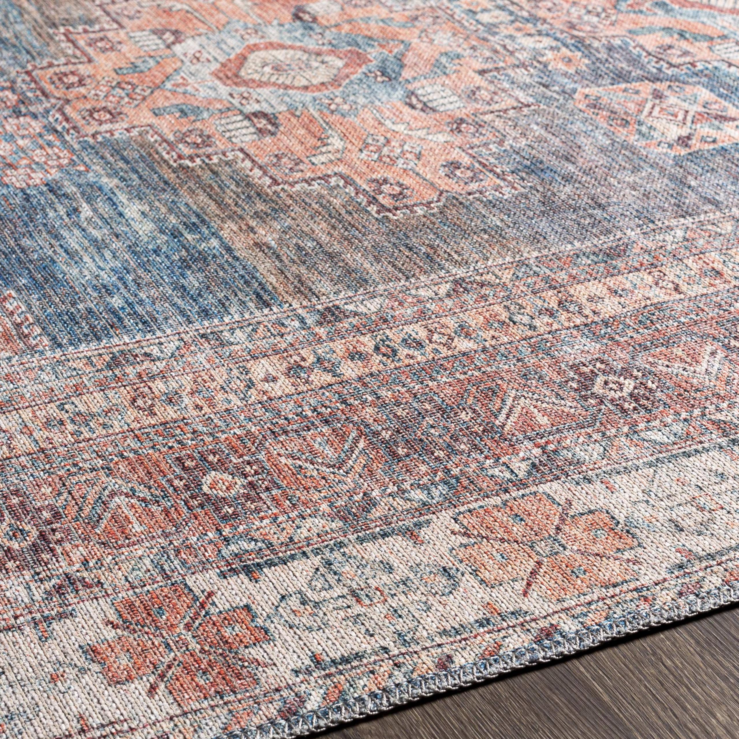Mark&Day Washable 9x12 McCordsville Traditional Coral Area Rug - Pink Blue Machine Washable Carpet for Living Room, Bedroom, Kitchen | 9'3