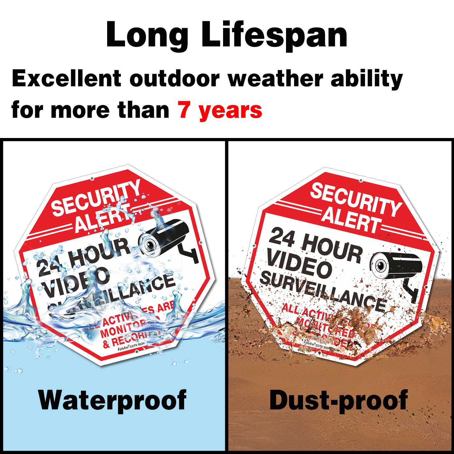 Faittoo (4 Pack) 10x10 Inch Reflective Security Warning Signs - .040 Aluminum All Activities Monitored & 24/7 Video Surveillance Signs for Home, Business, CCTV Cameras - Indoor & Outdoor Use - Deter Burglars & Protect Property