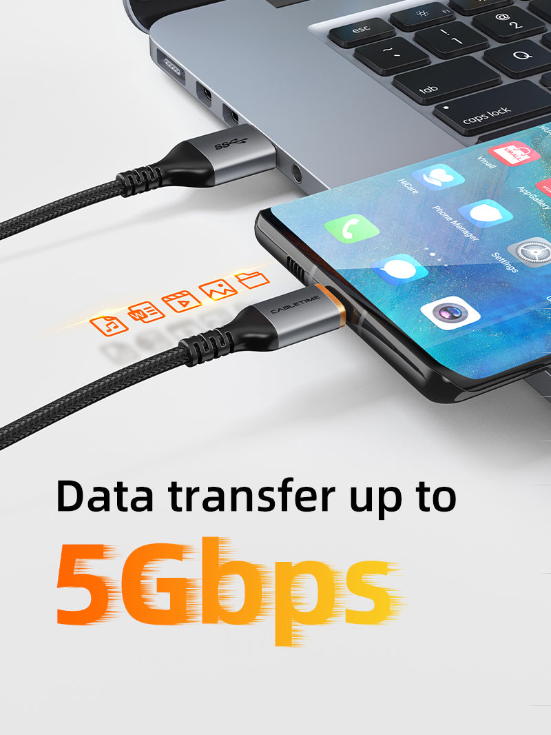 Fast Charging USB A to USB C Cable 5Gbps Data Sync & 3A Quick Charge - Durable Nylon Braided Cord for Smartphones, Tablets, Laptops - Perfect for Home, Office & Travel Use