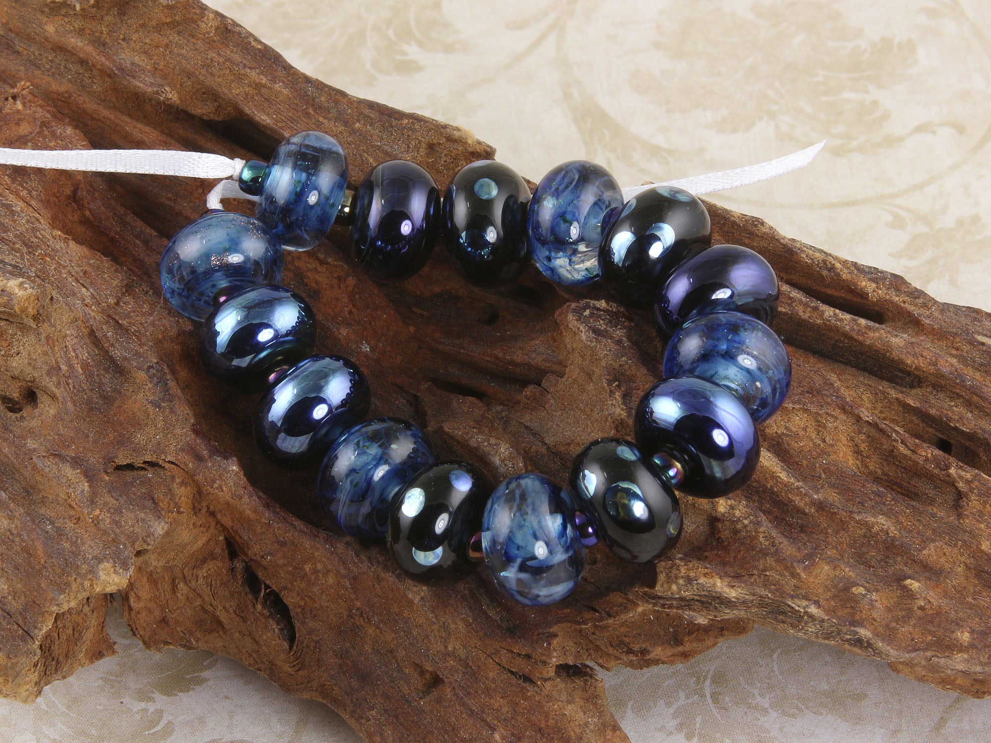 15 Dark Blue Handmade Lampwork Glass Beads Set for Jewelry Making - DIY Bracelets, Necklaces & Craft Projects