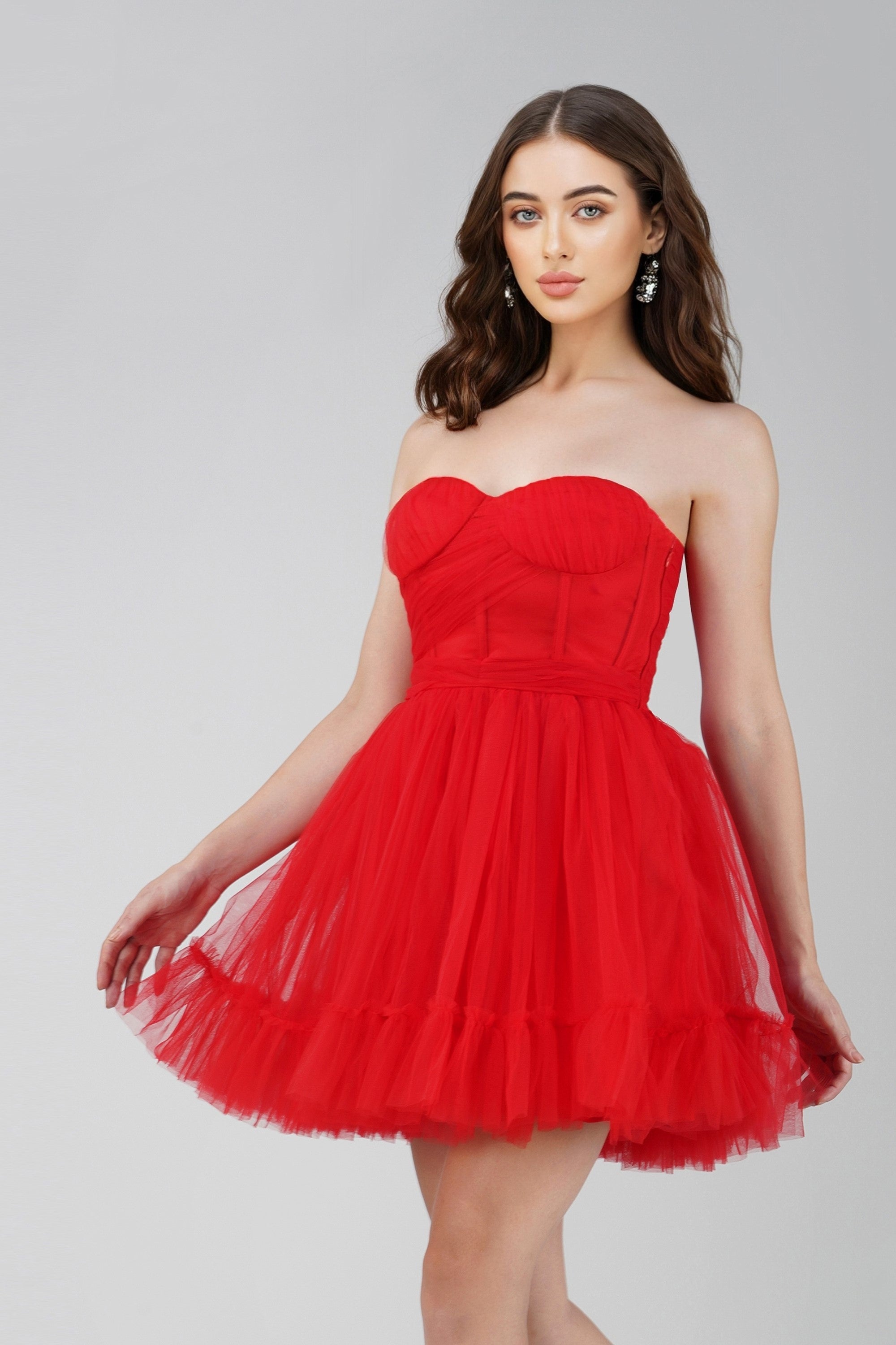 Lauren Red Tulle Mini Dress - Elegant Party Dress for Women, Formal & Prom Night Outfits | Perfect for Weddings, Dances & Special Occasions