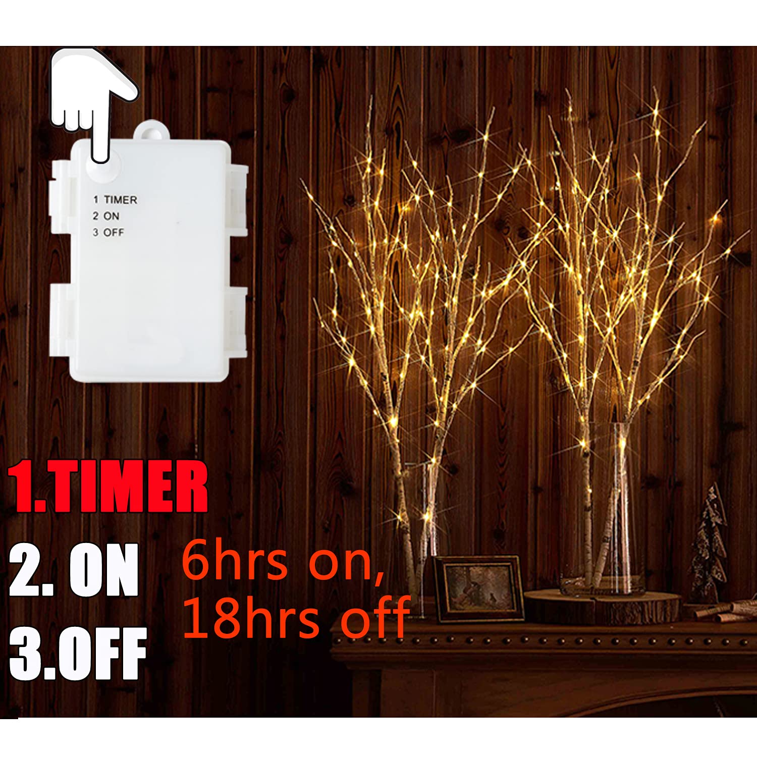 Fudios 100 LED Birch Branch Lights with Timer - 32IN Tall Battery Operated Willow Twig for Vase | Indoor/Outdoor Decoration for Home, Party, Wedding & Garden