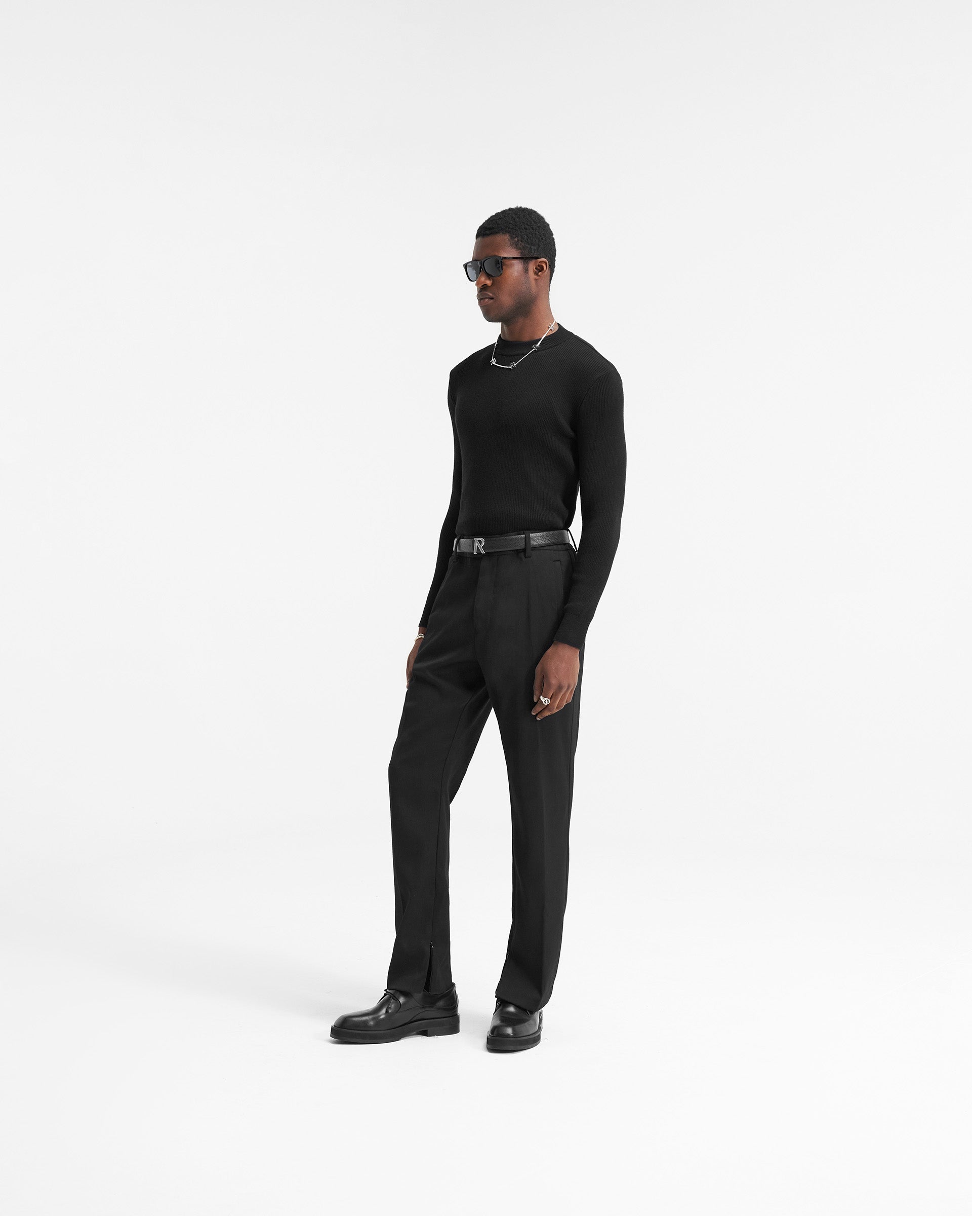 Slim Fit Mock Neck Long Sleeve T-Shirt for Men - Jet Black - Comfortable & Stylish Casual Wear for Everyday Outfits