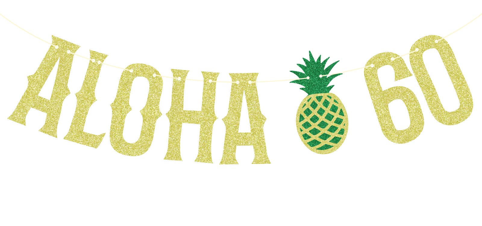 Aloha 60 Banner - Hawaiian Luau Party Decorations with Gold Glitter - Tropical Summer Beach & Pool Party Supplies - Perfect for 60th Birthday Celebrations, Themed Events & Hawaiian Luau Parties