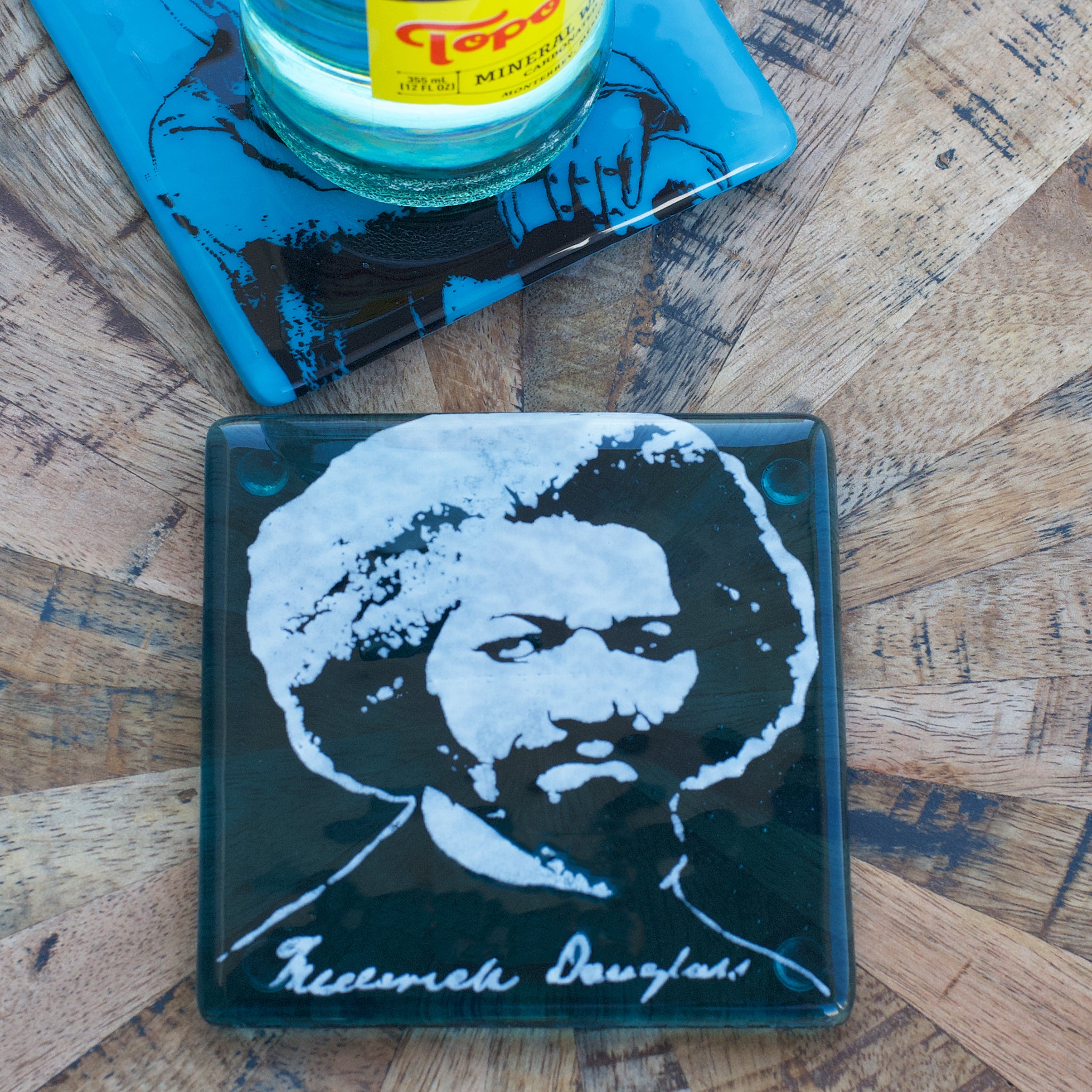 Frederick Douglass Fused Glass Coaster Set - Unique Handmade Drink Coasters for Coffee & Wine - Perfect for Home Decor, Office, and Gifts