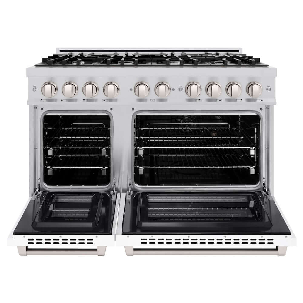 ZLINE 48-Inch 6.7 cu. ft. Stainless Steel Dual Fuel Range with 8-Burner Gas Cooktop & White Matte Doors - Professional Kitchen Appliance for Home Chefs & Entertaining (HDR WM 48)