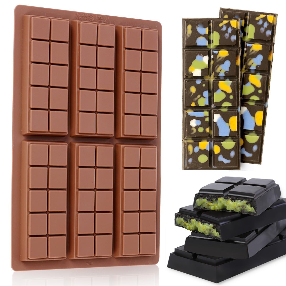 Premium Silicone Chocolate Bar Mold - Nonstick Break-Apart Dubai Style Candy Mold for Pistachio & Nut Chocolates (10 Snap, 1 Pack) - Perfect for Home Baking, DIY Gifts & Party Treats