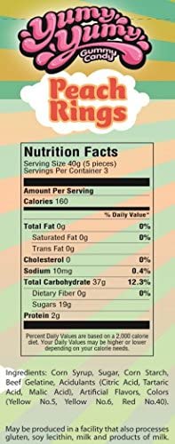 Kervan Peach Rings Gummy Candy - 5oz Pack of 12 | Fruity Soft Sweet Gummy Snacks for Kids, Birthday Parties & Gift Baskets | Individually Wrapped Peach Flavored Candy for Movie Nights, Road Trips & Office Treats