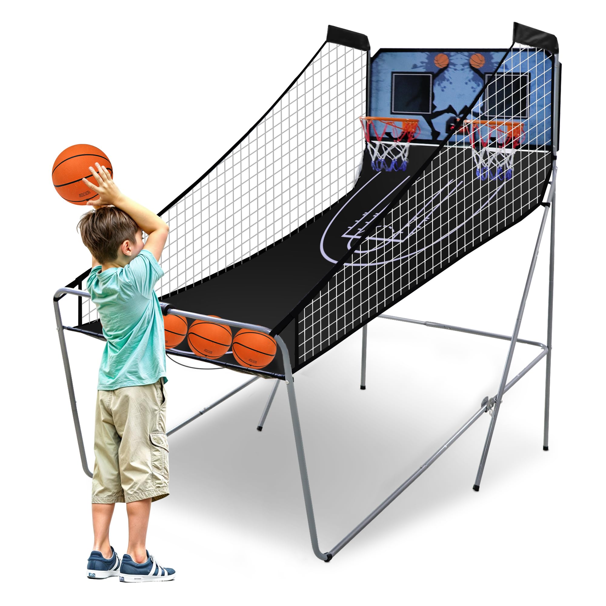 Electronic Dual Shot Basketball Arcade Game - Indoor/Outdoor Foldable Hoop with LED Scoreboard & 4 Balls - Perfect for Home, Family Entertainment Centers & Restaurants | Fun for Parties, Game Rooms & Backyard Play