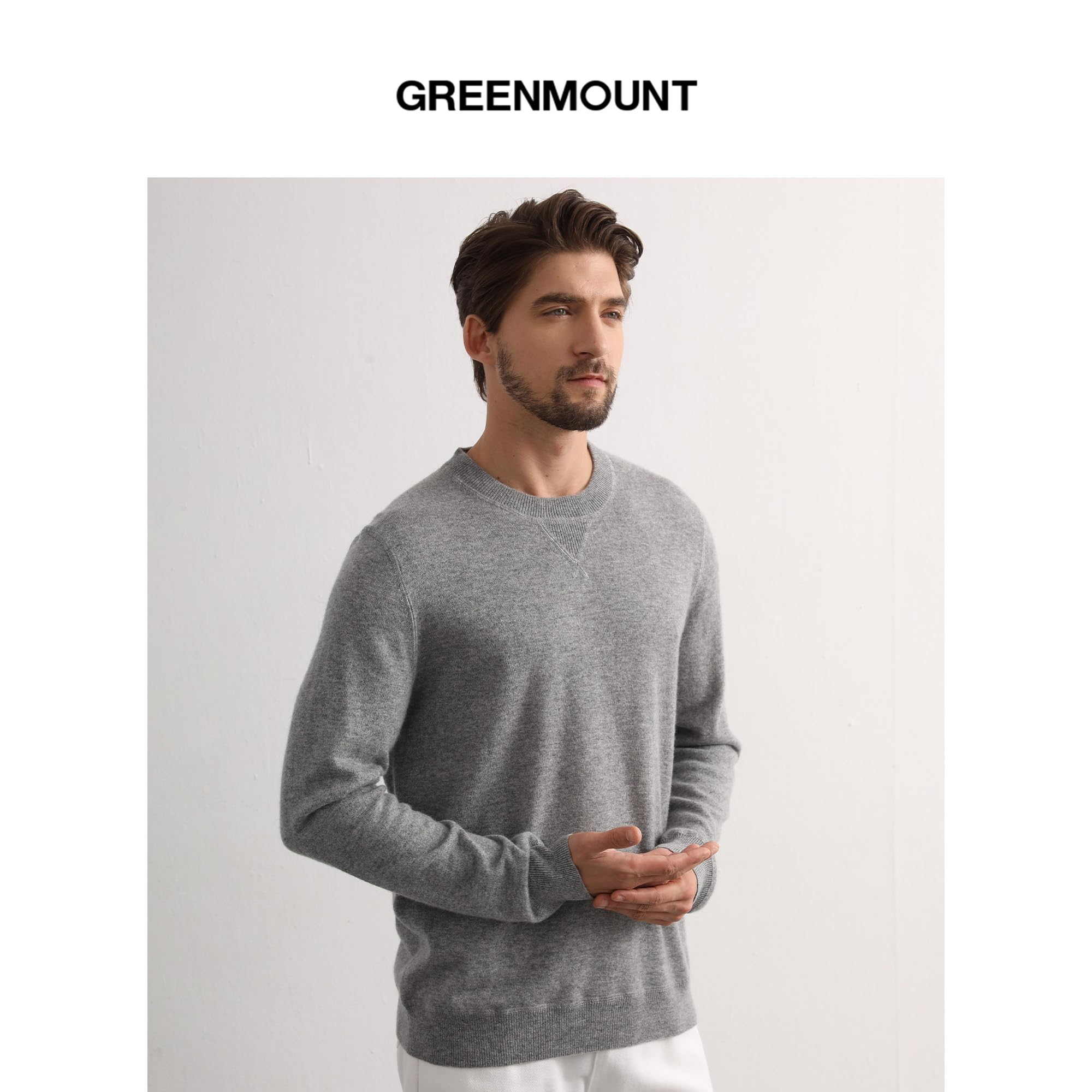 Premium Men's Cashmere Sweater - Soft & Warm Crewneck Long Sleeve Pullover - GreenMount Essential Base Layer for Winter, Fall & Casual Wear
