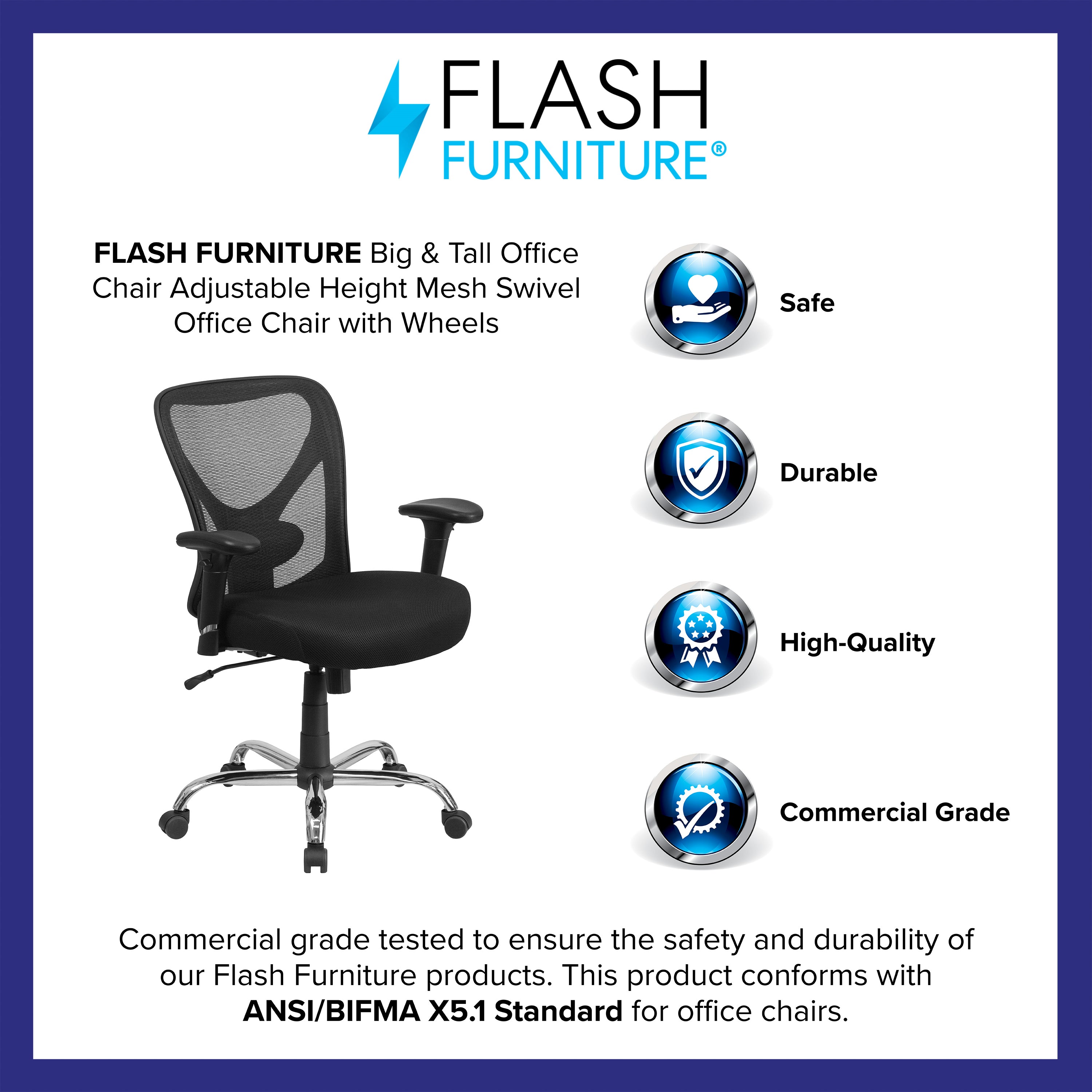 Big and Tall Office Chair with Adjustable Height - Ergonomic Mesh Swivel Chair with Wheels for Home and Office Workspaces - Perfect for Long Hours of Sitting and Comfortable Work Sessions