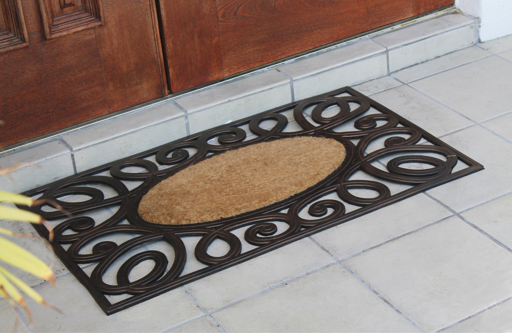 Premium A1HC Rubber & Coir Elegant Circles Princess Large Doormat 23.5x38 Inches - Non-Slip Entryway Rug for Front Door, Porch, and Home Decor