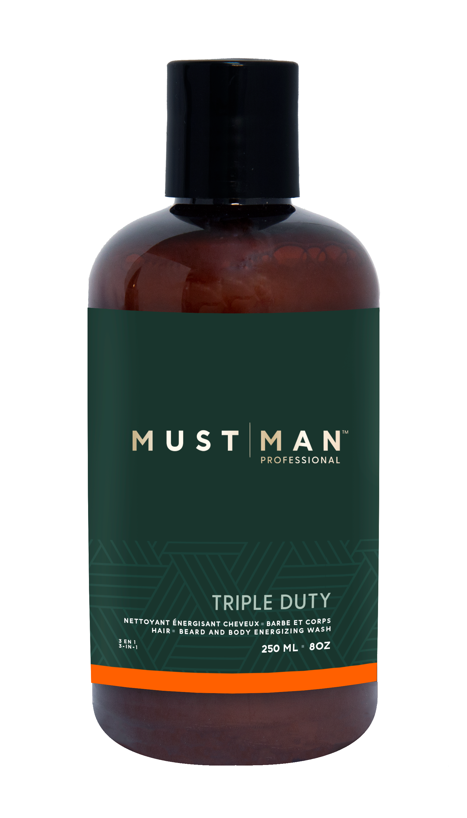 Must Man Triple Duty 3-in-1 Hair, Beard & Body Wash - Energizing Shampoo, Conditioner & Body Wash for Men - 8 Oz - Perfect for Gym, Travel & Daily Use