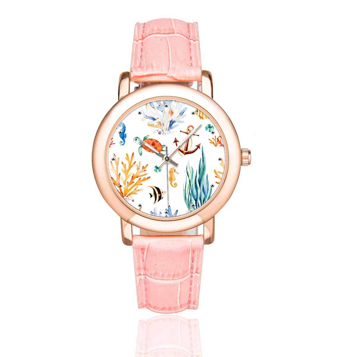 INTERESTPRINT Women's Pink Leather Strap Watch - Waterproof Wristwatch for Music Festivals, Outdoor Activities & Everyday Fashion