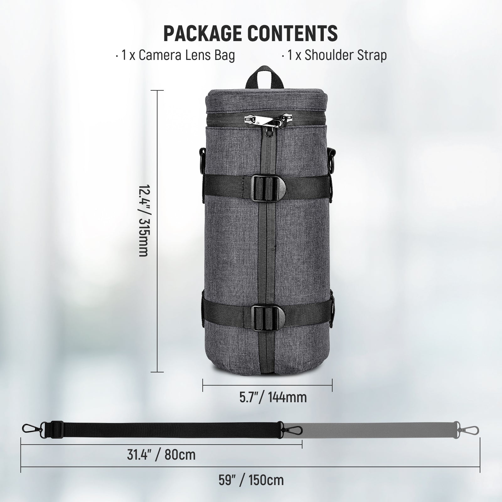 NEEWER PB012 Camera Lens Pouch - Waterproof Protective Case for DSLR SLR Mirrorless Lenses (Small/Medium/Large) - Perfect for Travel, Hiking & Photography Gear Storage