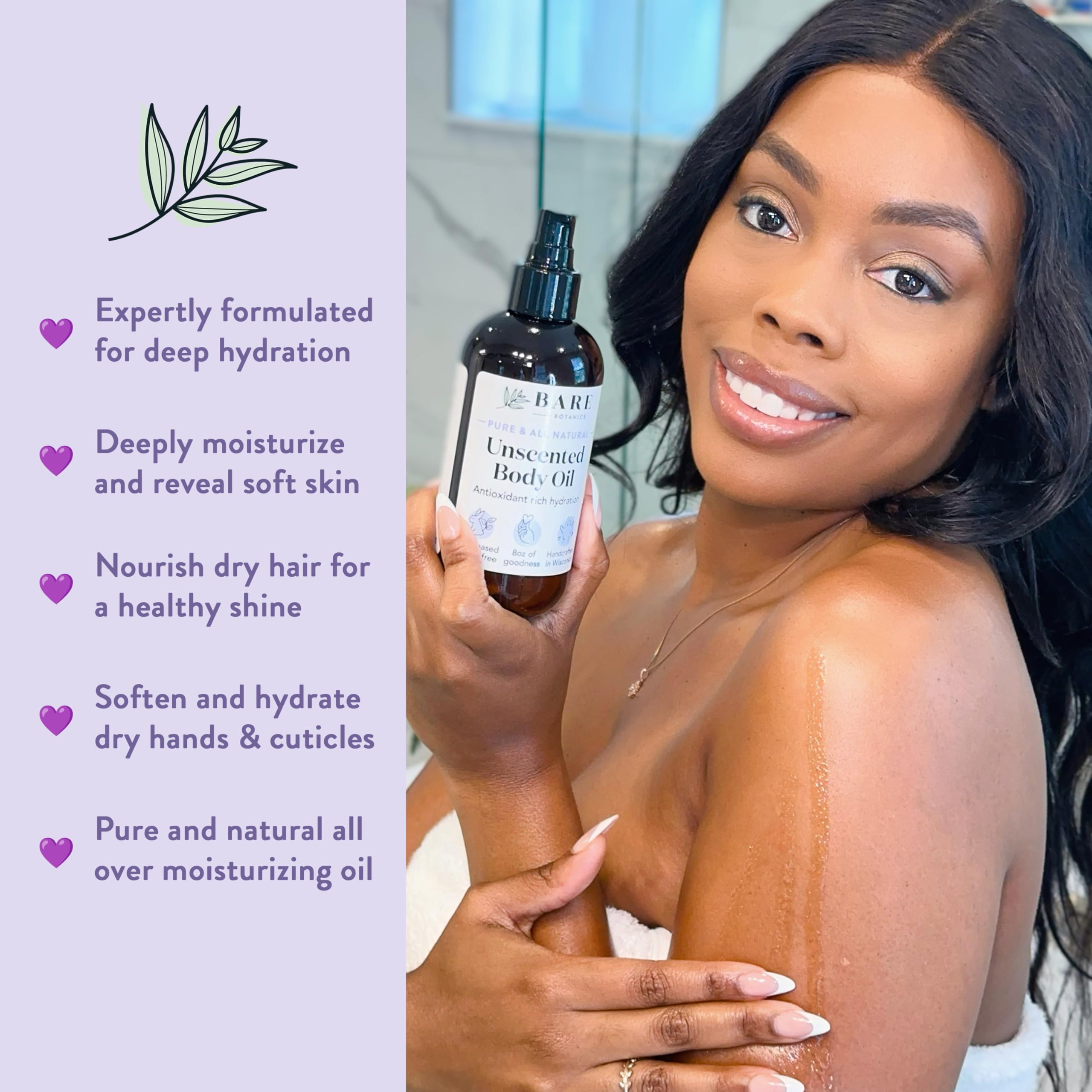 Bare Botanics Lavender Tea Tree Body Oil & Unscented Body Salt Scrub Set - Custom Formulated for Hydration & Exfoliation - Perfect for Spa Day, Dry Skin Care & Relaxation Therapy