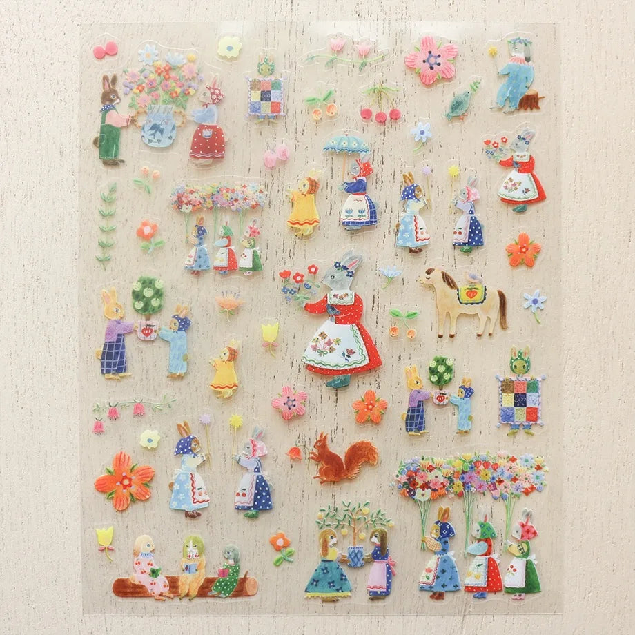 Aiko Fukawa Rabbit Garden Stickers - Cute Bunny Decals for Scrapbooking, Journals, Laptops & DIY Crafts - Perfect for Home Decor, Kids Rooms & Gift Wrapping