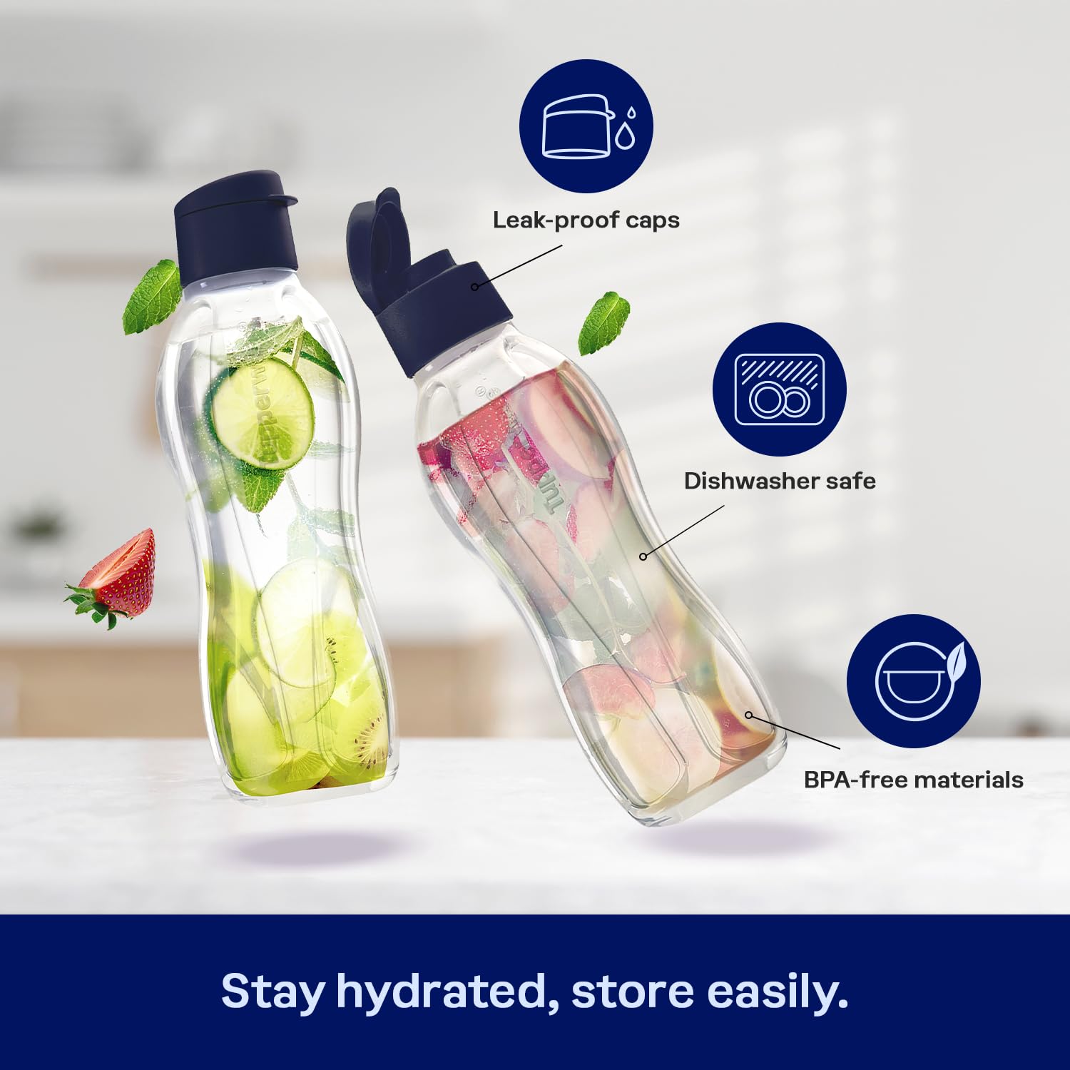 Eco-Friendly Reusable Water Bottle Set - BPA Free, Dishwasher Safe, Leak-Proof Lids (1L/34oz) - Perfect for Gym, Hiking & Office Hydration