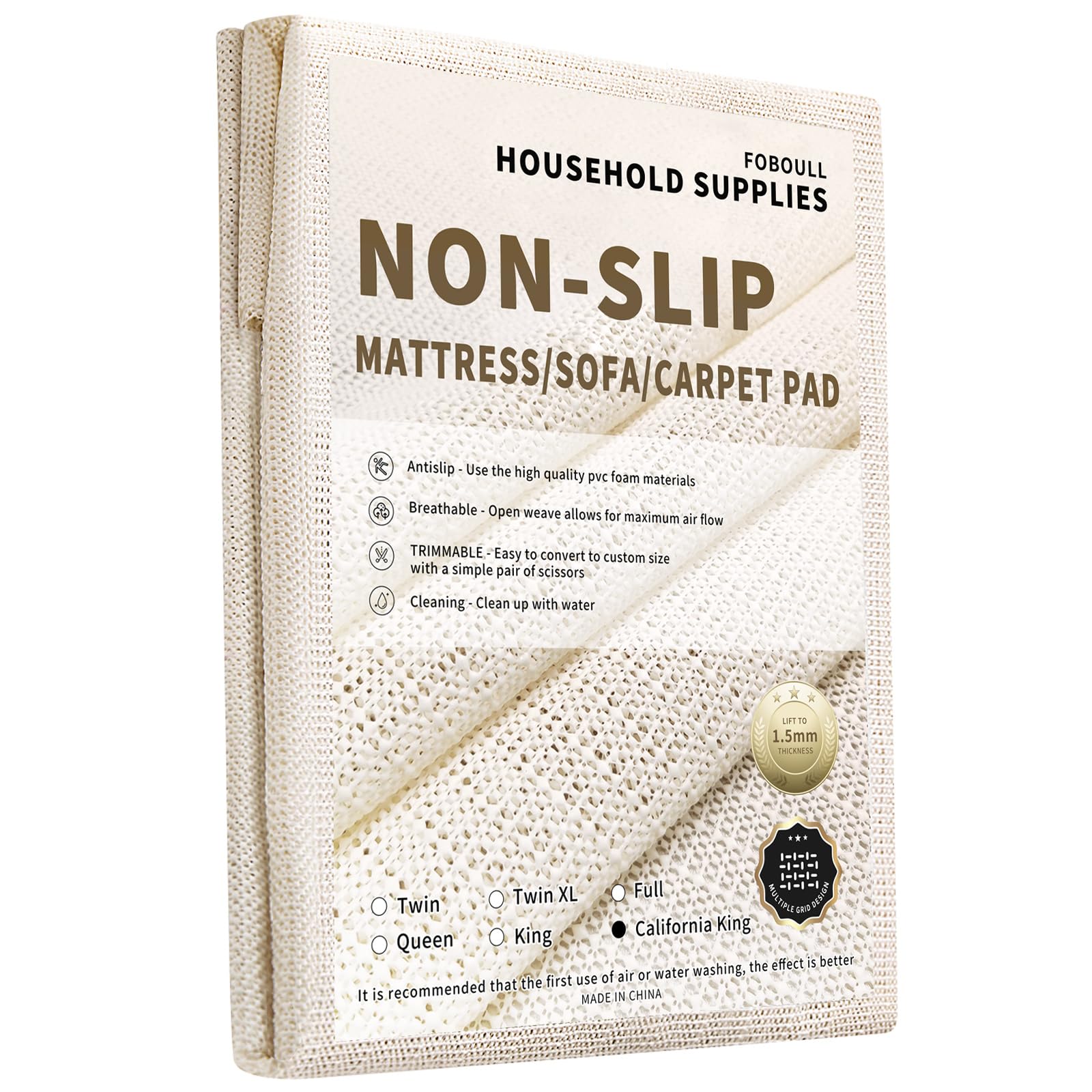 Non-Slip Mattress Gripper Pads - Anti-Slide Stopper for California King Beds, Box Springs & Platform Frames | Secure Your Mattress for Better Sleep & Safety (Home, Dorm, RV Use)