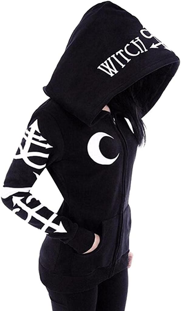 SP4U Women's Gothic Moon Vintage Hoodie - Witchcraft Themed Casual Sweatshirt for Halloween, Cosplay & Everyday Wear