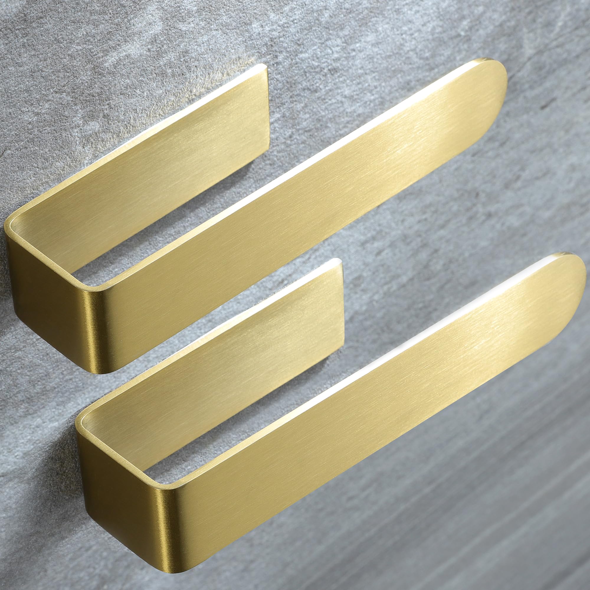 Taozun Adhesive Towel Rack - Gold Stainless Steel Brushed Wall Mount Hand Towel Holder for Bathroom (2 Pack) | Space-Saving Solution for Small Bathrooms & Kitchen Towel Organization