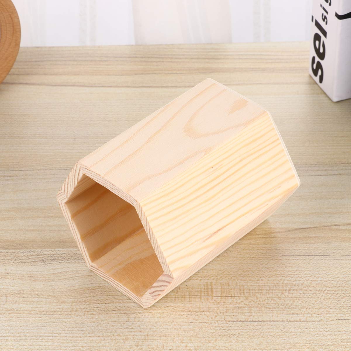 Milisten 2-Pack Hexagonal Wooden Pencil & Brush Holder - Multi-Functional Desktop Organizer for Home Office, School, DIY & Art Supplies Storage (Natural Wood)