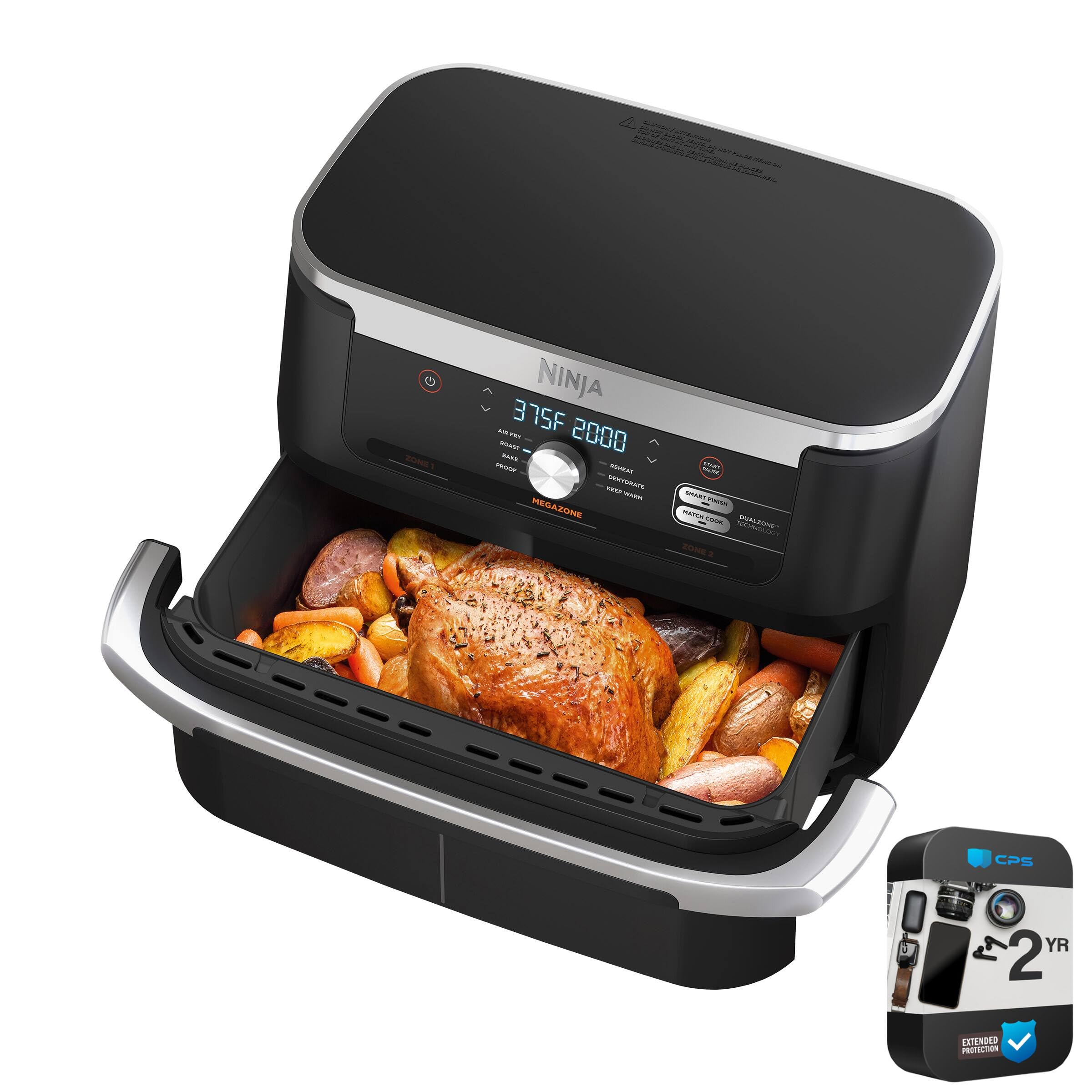 Ninja Foodi 11 Quart 7-in-1 MegaZone XL FlexBasket Air Fryer with Basket Divider - Air Fry, Roast, Bake, Broil - Perfect for Family Meals & Entertaining (Renewed, Grey) - Ideal for Large Families, Parties & Holiday Cooking