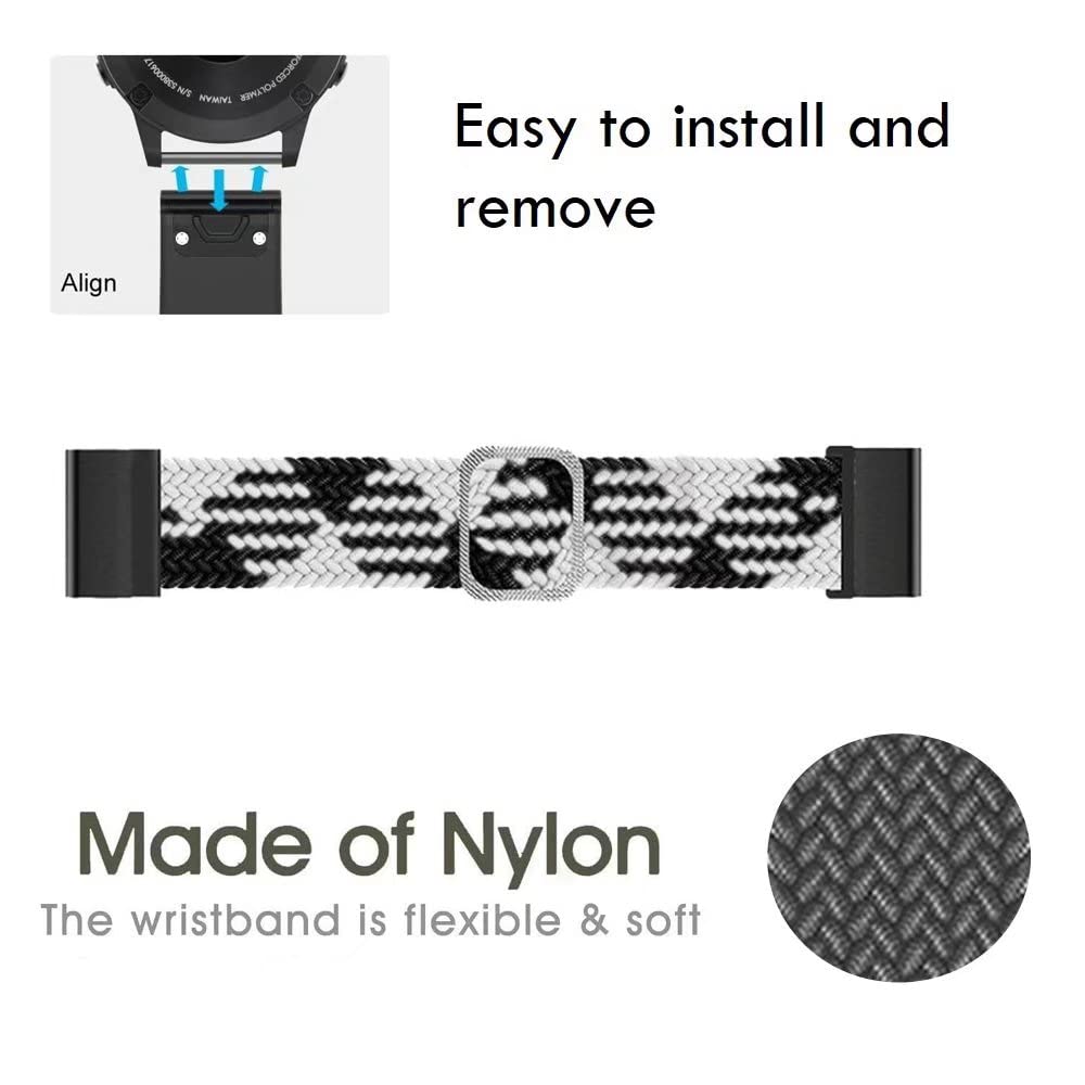 Premium Nylon Watch Band Compatible with Garmin Fenix 7/7X/6X Pro/6 Pro/5/5 Plus - Durable GPS Sport Replacement Strap for Running, Hiking & Outdoor Activities