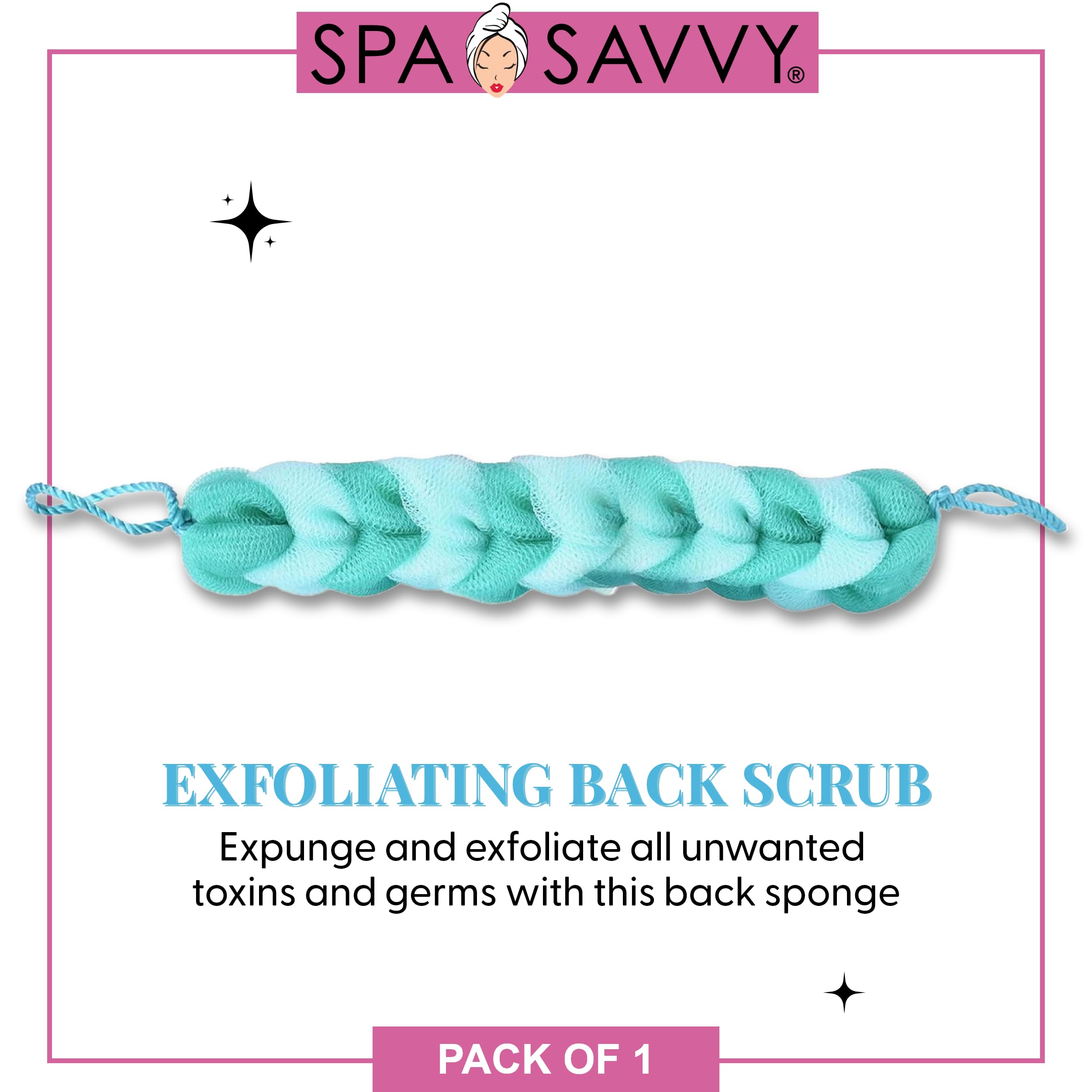 Exfoliating Bath Loofah Scrubber with Rope Handles - Long Stretch Shower Back Sponge for Deep Cleansing | Mesh Body Scrubber for Men & Women | Perfect for Exfoliation & Skin Renewal | Ideal for Shower, Spa & Daily Body Care (Green)