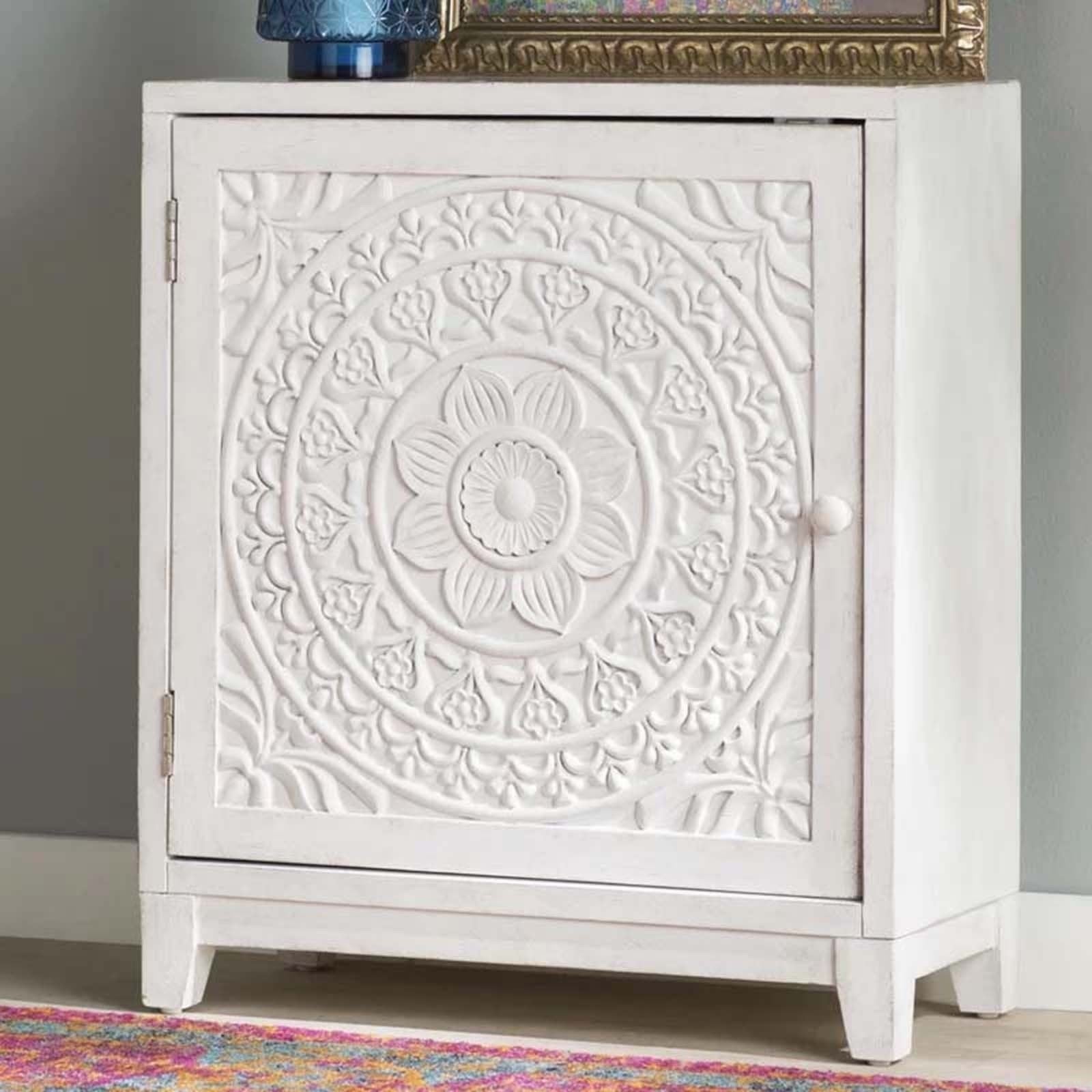 Hand Carved Solid Wood Sideboard Buffet Cabinet - White Finish for Dining Room, Living Room & Entryway Storage