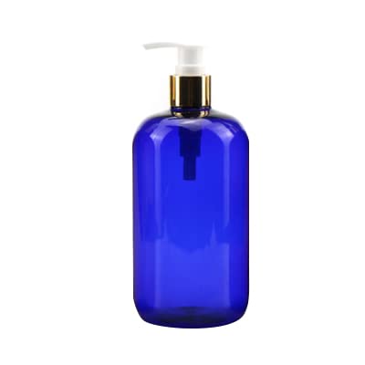 500ml Plastic Soap Dispenser Bottle with Pump - Empty Shampoo, Lotion & Hand Soap Dispenser for Bathroom, Shower & Kitchen - Blue Home & Hotel Bathroom Accessories with Stickers - Perfect for Liquid Soap, Shower Gel & Dishwashing Detergent Storage