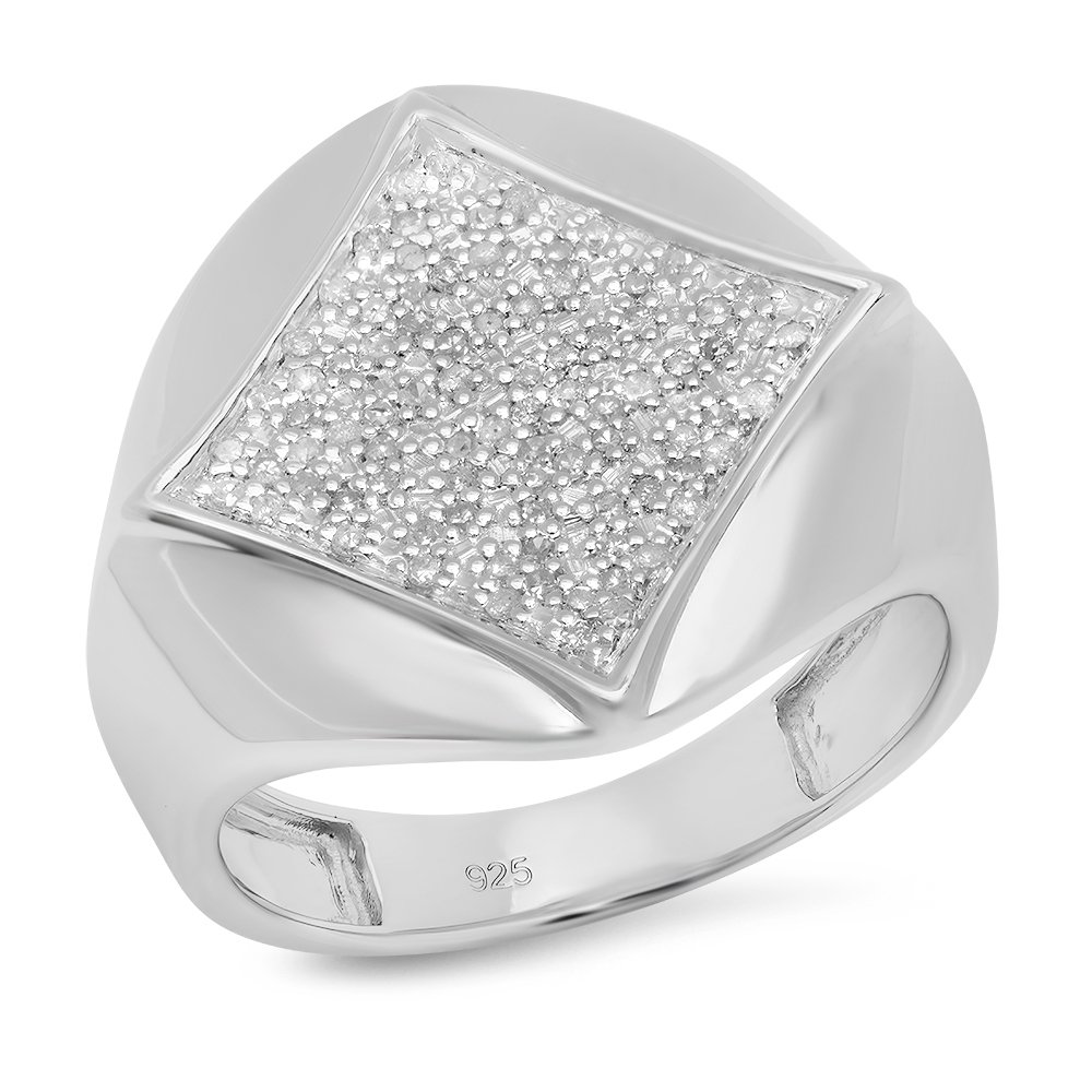 Dazzlingrock Collection 0.35 Carat (ctw) White Diamond Men's Hip Hop Micro Pave Wedding Band Ring - 1/3 CT Sterling Silver - Perfect for Engagement, Anniversary & Special Occasion Gifts