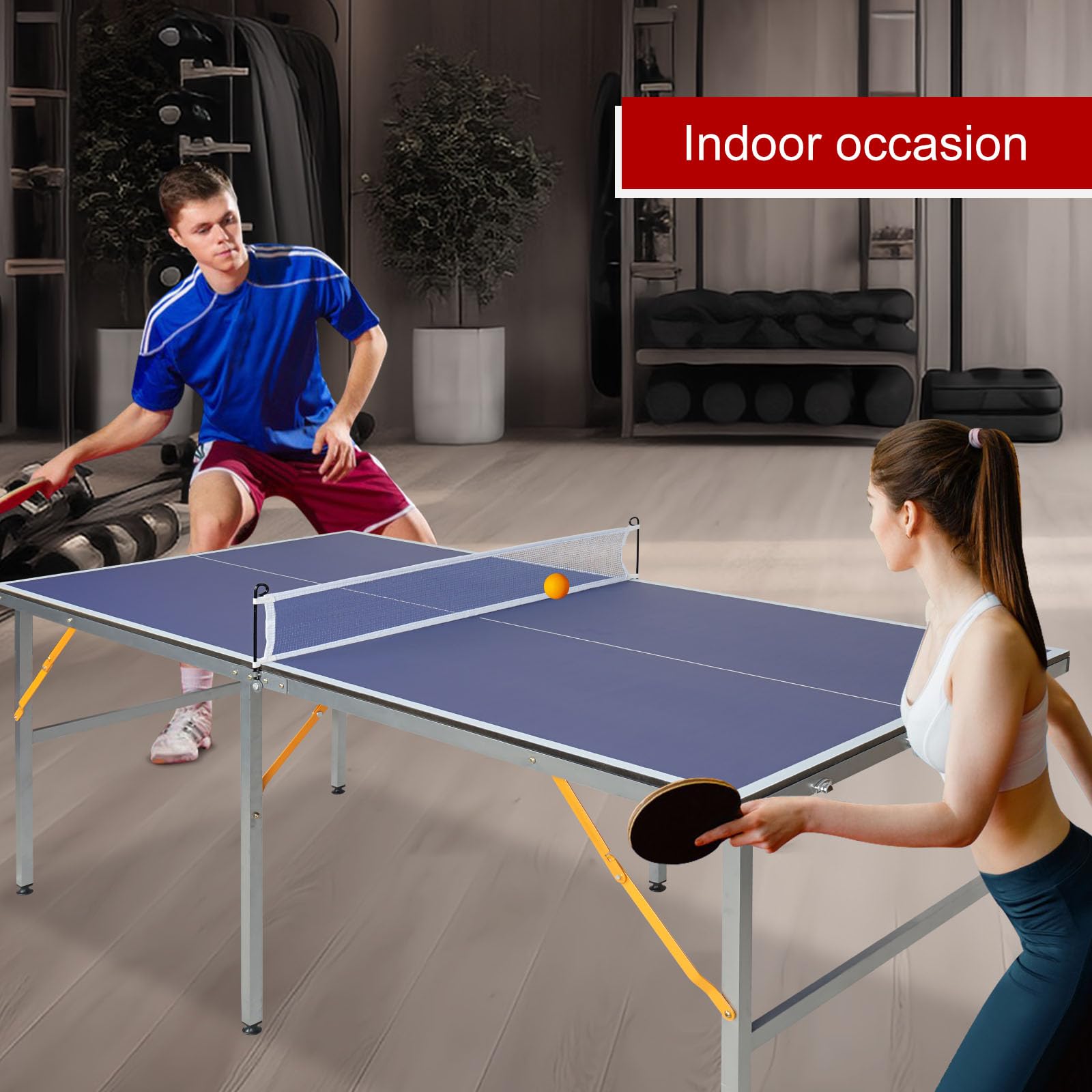 6ft Foldable Portable Mid-Size Ping Pong Table Set with 2 Paddles & 3 Balls - Indoor Outdoor Table Tennis for Home, Office, Backyard, and Party Games