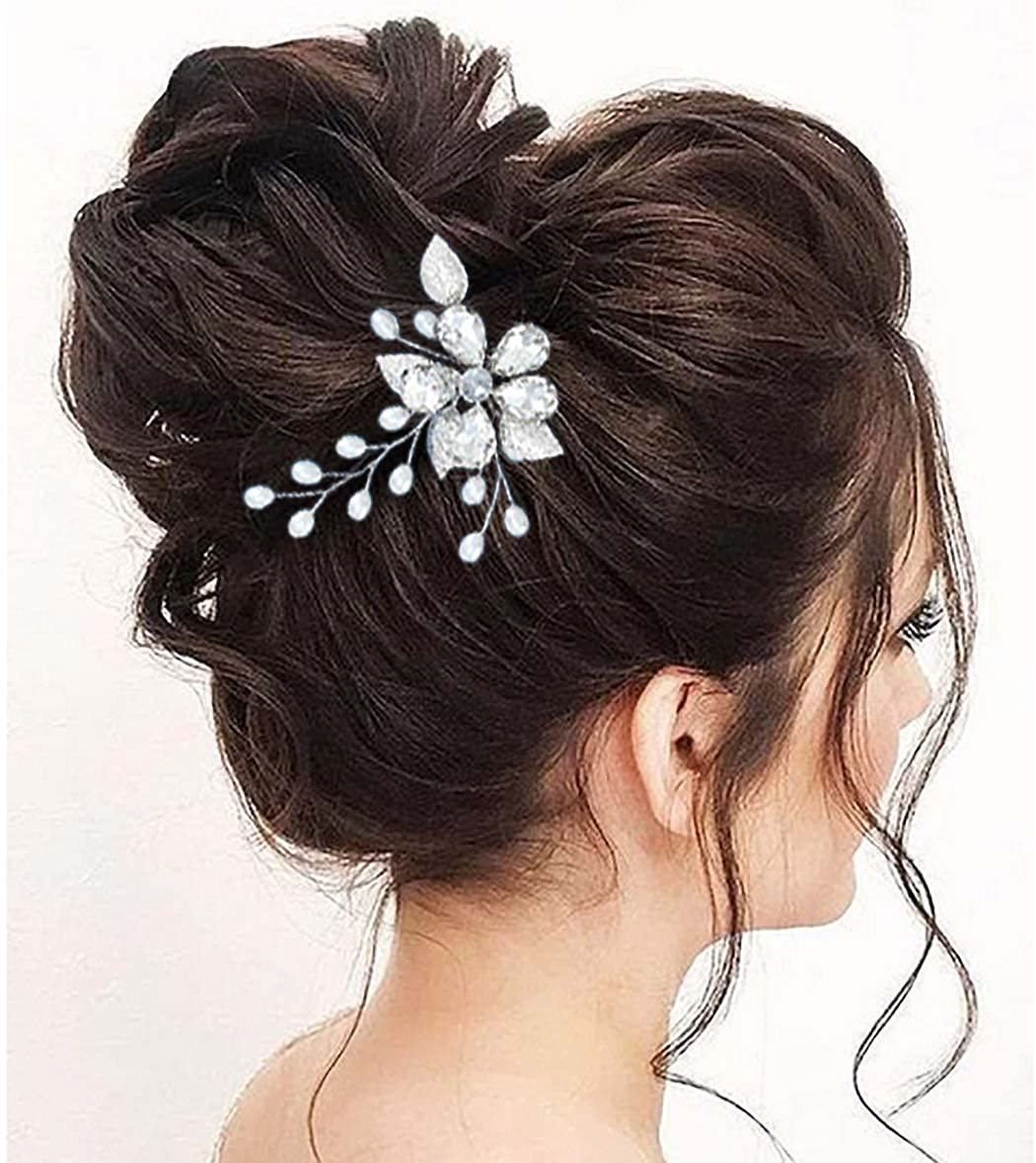 Sparkling Rhinestone Wedding Hair Pins - Silver Crystal Bridal Hair Clips with Pearl & Leaf Design - Elegant Hair Accessories for Bride, Bridesmaids & Women | Perfect for Weddings, Prom, Parties & Special Occasions