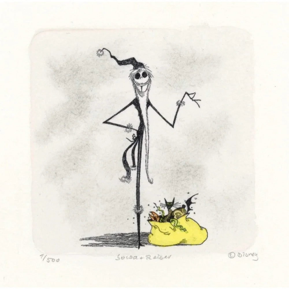 Jack Skellington Nightmare Before Christmas Sowa & Reiser Hand-Painted Limited Edition Etching Santa (#500) - Perfect for Disney Collectors & Tim Burton Fans Home Decor