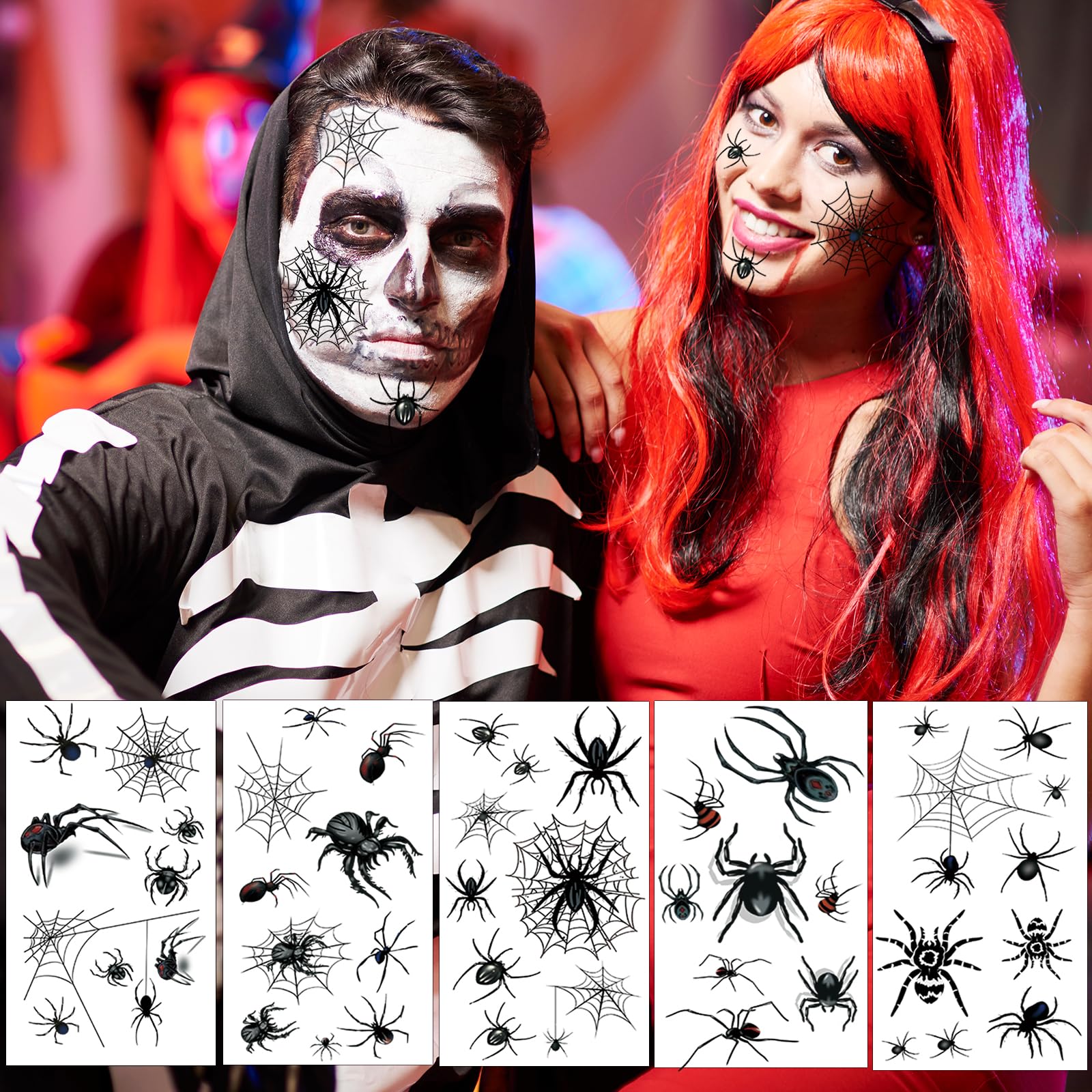 80+ PCS Halloween Spider Web Temporary Tattoos - Realistic 3D Fake Tattoos for Adults & Kids - Waterproof Halloween Makeup Kit for Face & Body - Perfect for Halloween Parties, Costume Contests & Scary Makeup Looks