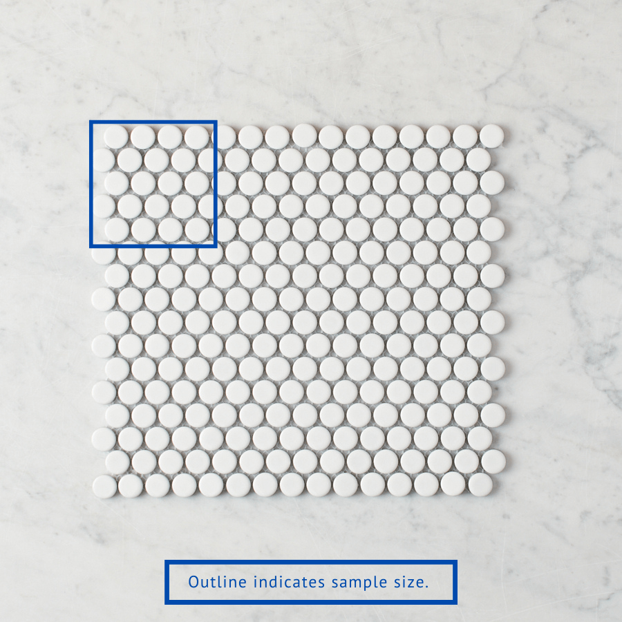Broadwater White Gloss Penny Round Mosaic Tile Sample - Perfect for Bathroom Backsplash, Kitchen Wall, and Shower Floor Decor