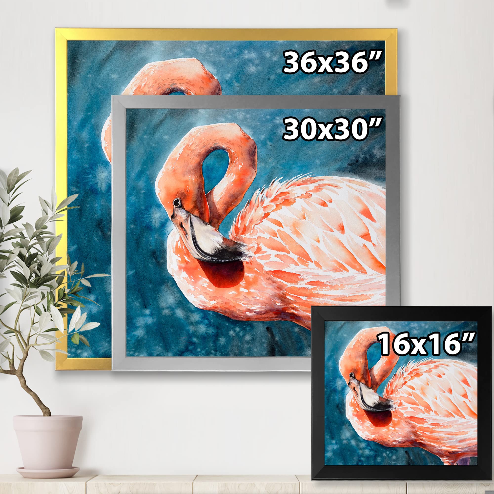 DesignQ Pink Flamingos In Blue Water II Framed Wall Art - Farmhouse Decor for Living Room, Bedroom & Office
