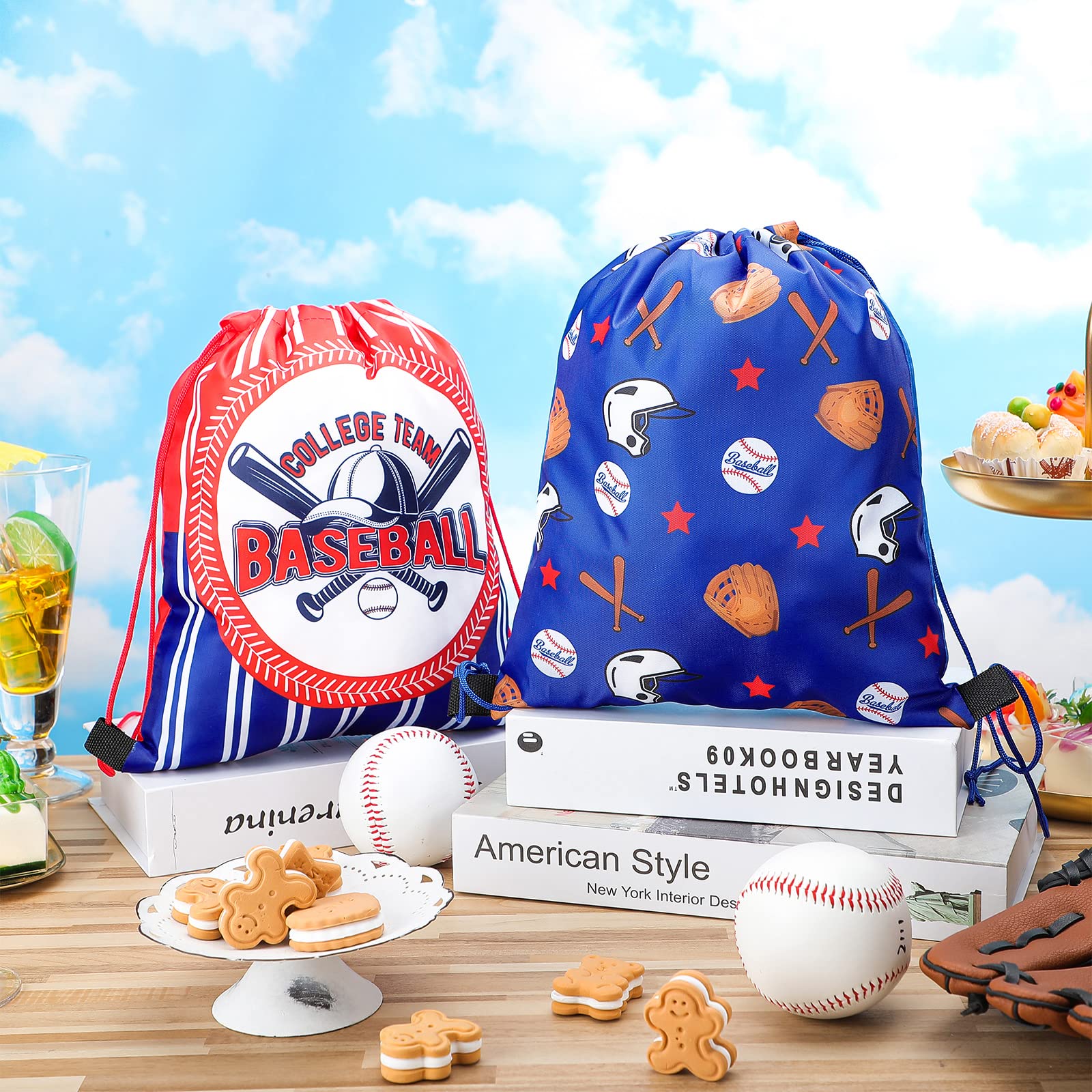 12 Pack Tondiamo Soccer Baseball Party Favor Bags - Drawstring Goodie Bags for Kids Birthday Parties, Sports Themed Events & Candy Treat Supplies - Perfect for Team Snacks, Game Day Favors & Birthday Giveaways