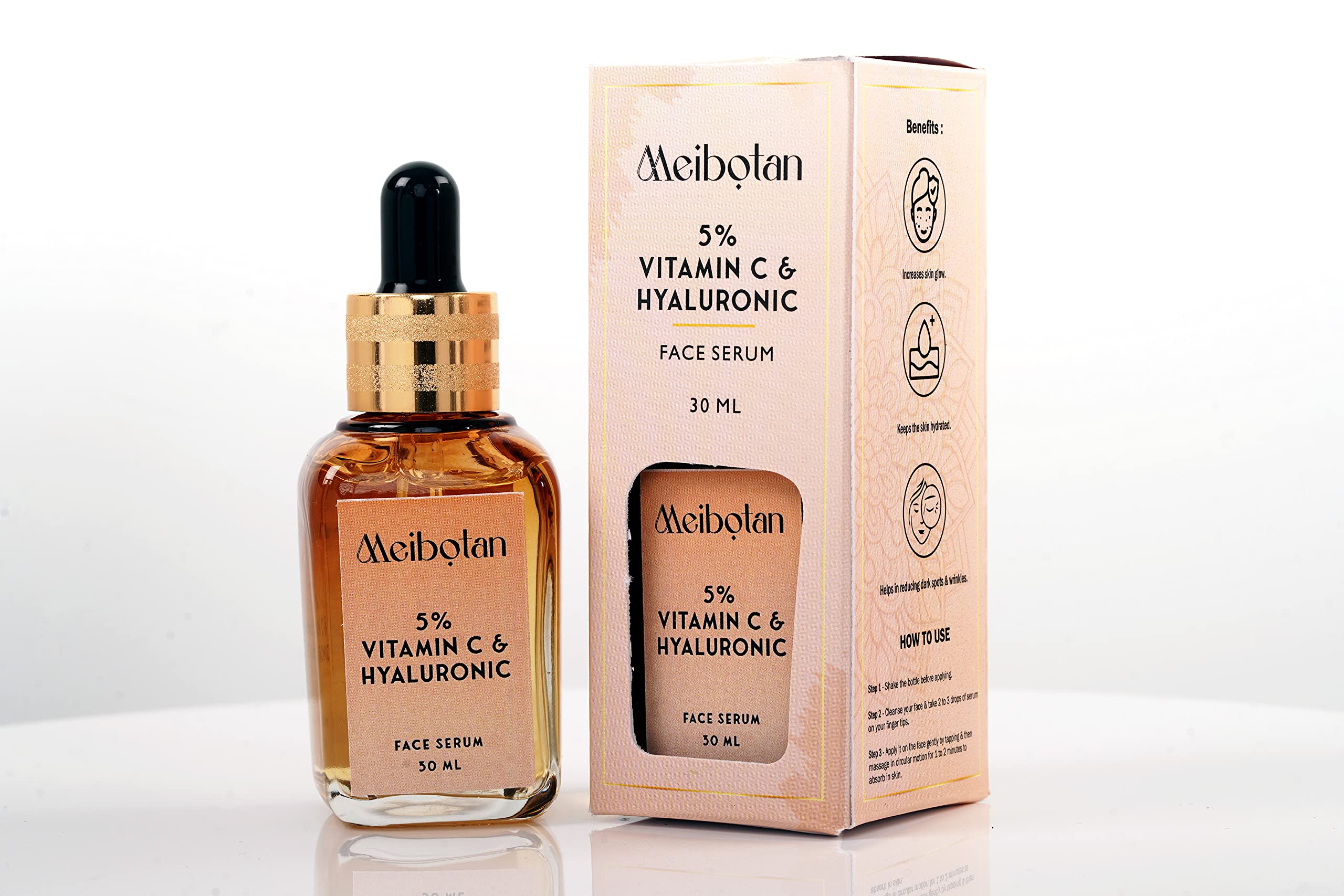 MEIBOTAN Vitamin C Face Serum with 5% Niacinamide & Hyaluronic Acid - Brightening & Hydrating Skin Treatment for Glowing Complexion | Day & Night Use for Radiant Skin
